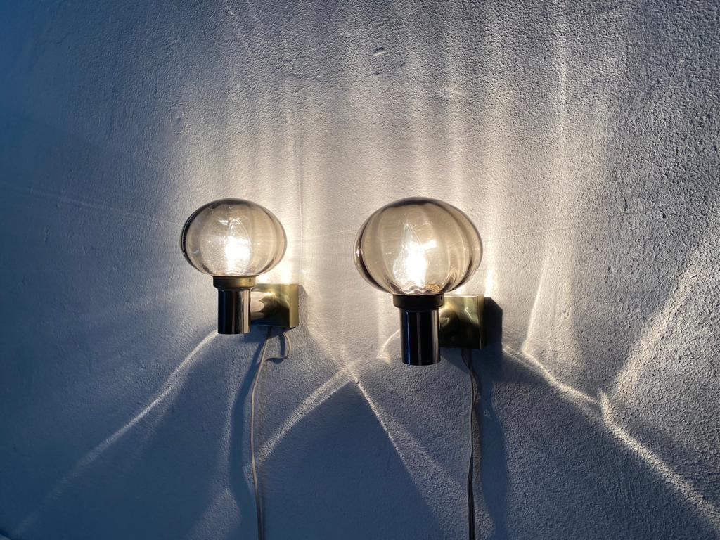 Smoked Glass Pair of Wall Lamps by N Leuchten, 1960s, Germany 2