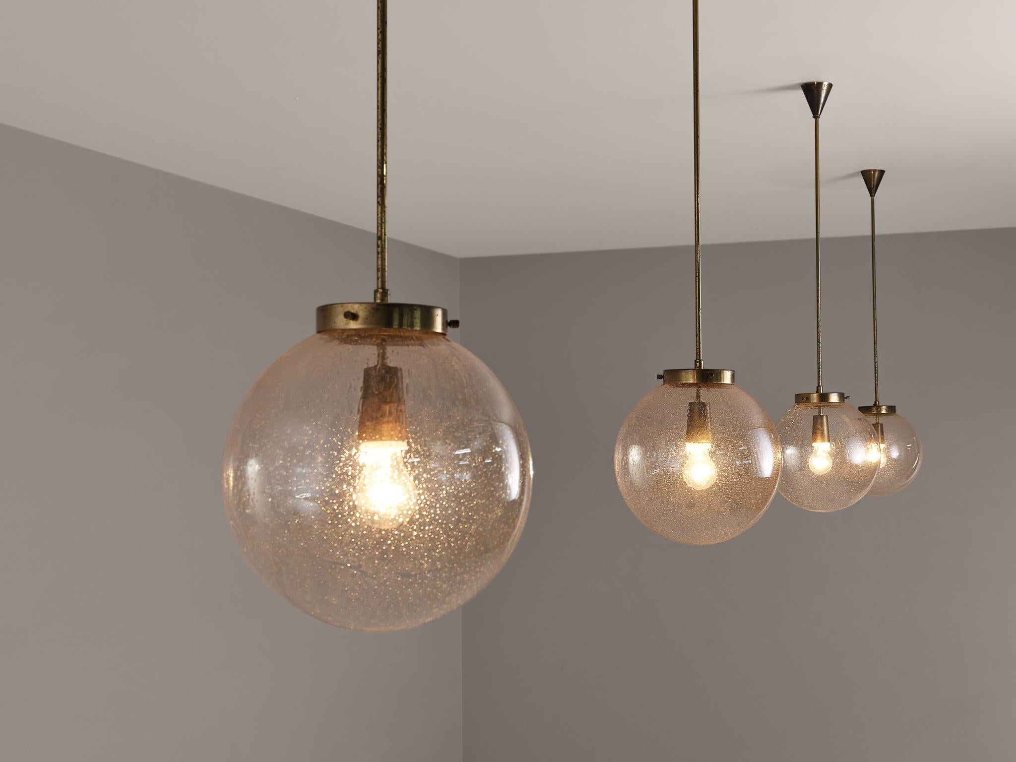German Smoked Glass Pendants with Brass Fixture  For Sale