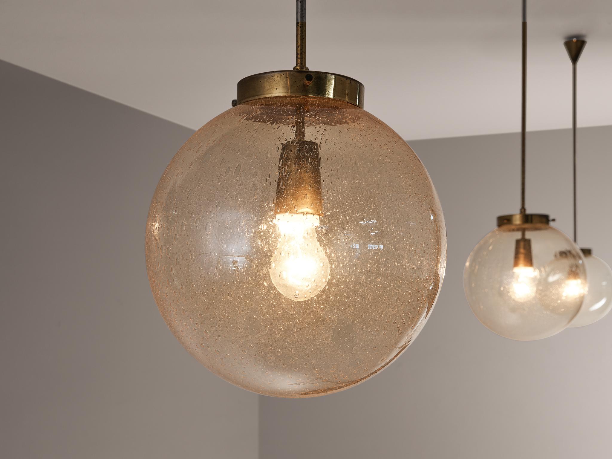 Smoked Glass Pendants with Brass Fixture  In Good Condition For Sale In Waalwijk, NL
