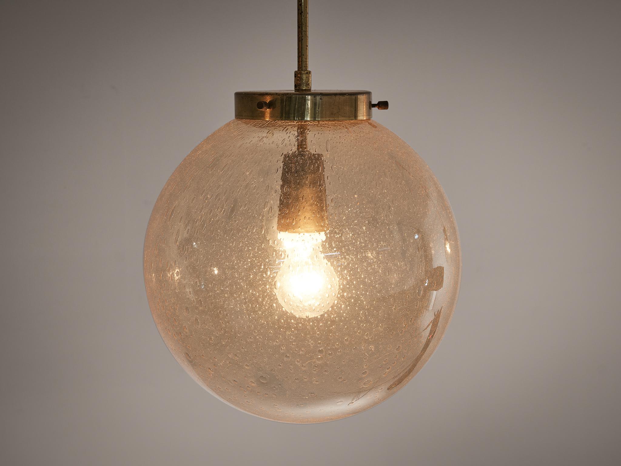 Mid-20th Century Smoked Glass Pendants with Brass Fixture  For Sale