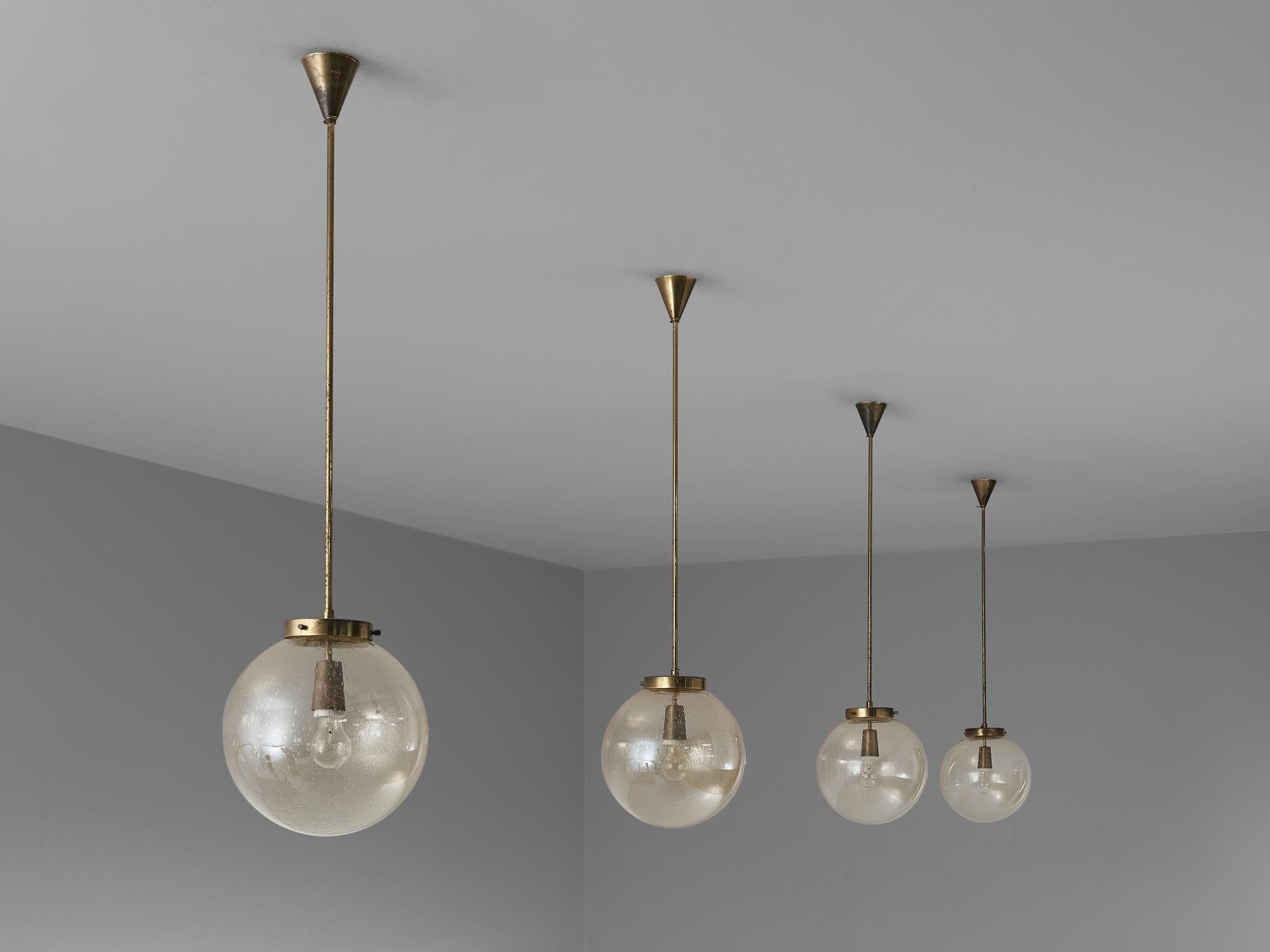Smoked Glass Pendants with Brass Fixture  For Sale 1