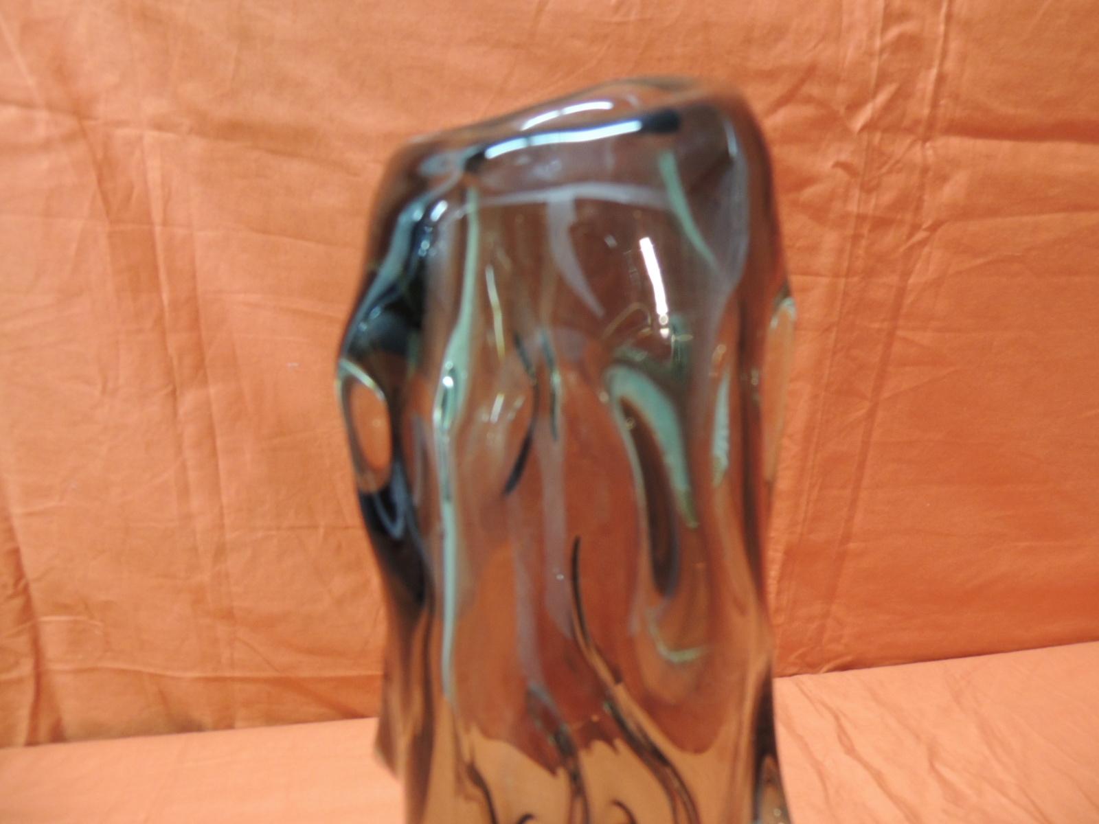 American Smoked Glass Recycle Modern Hand Blown Round Vase For Sale