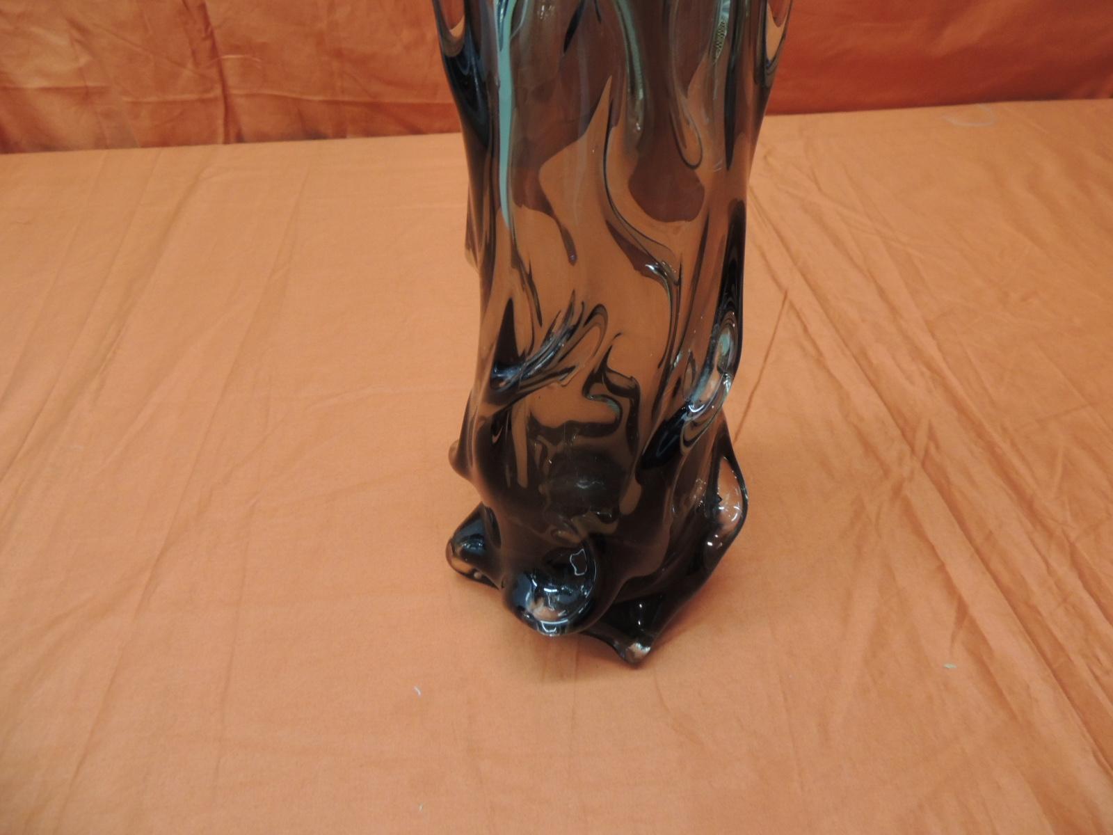 Hand-Crafted Smoked Glass Recycle Modern Hand Blown Round Vase For Sale