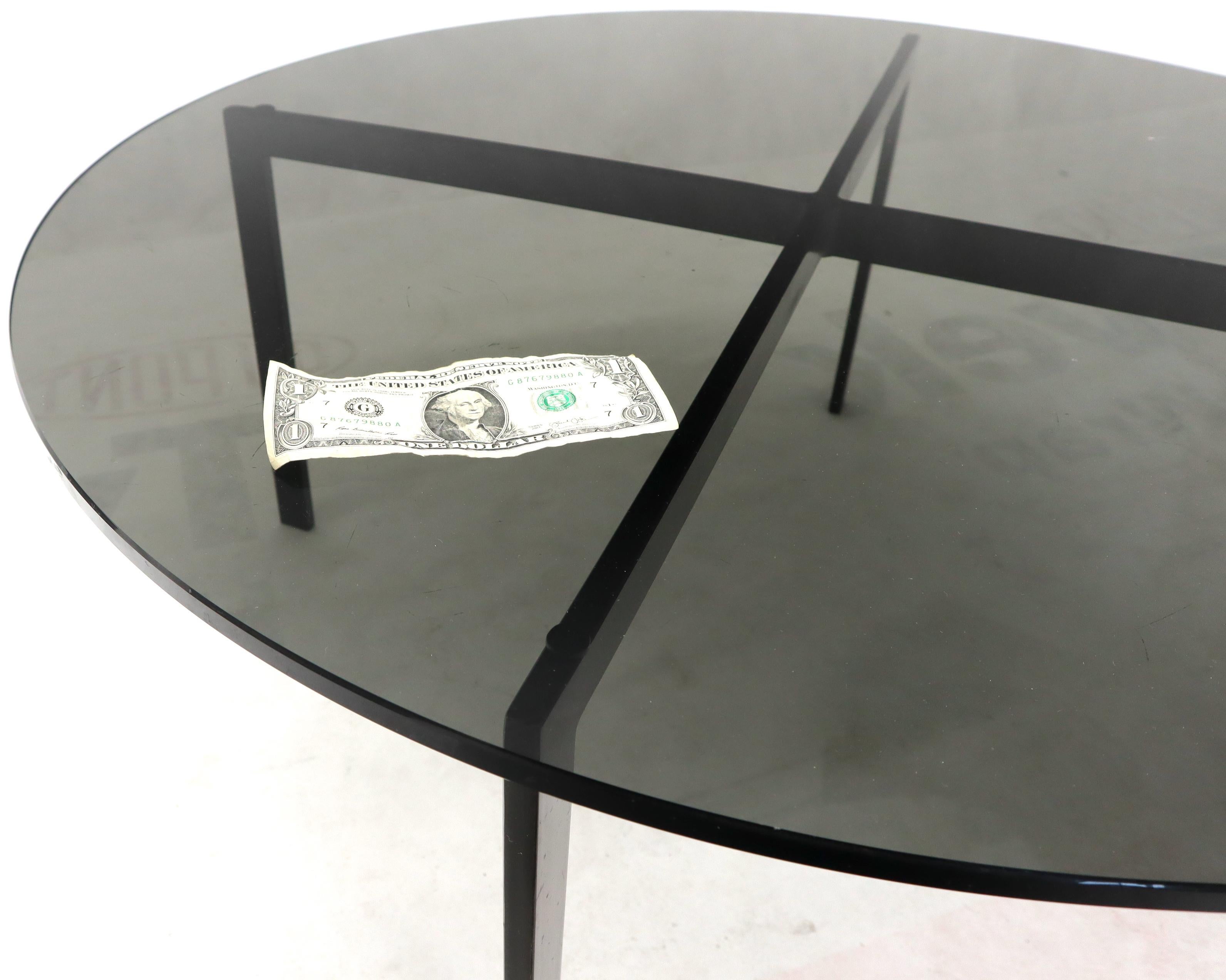 Mid-Century Modern Smoked Glass Round Top X-Base Coffee Table For Sale