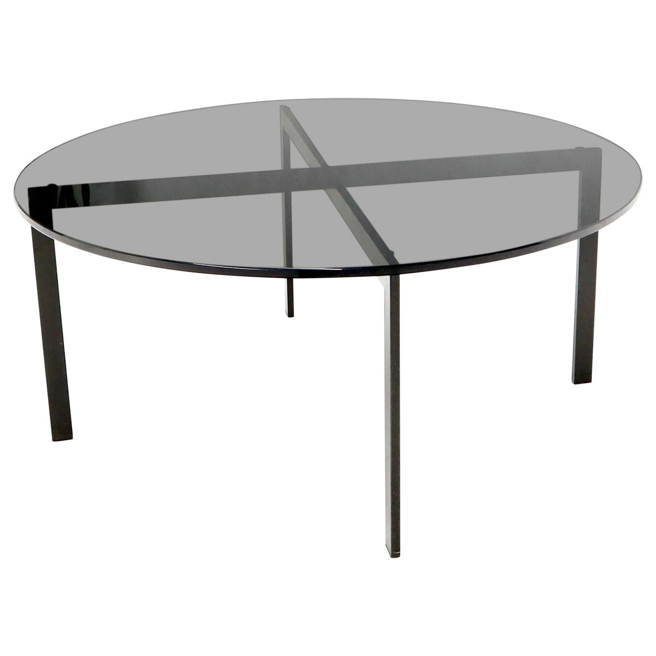 Table basse en X à plateau rond en verre fumé en vente