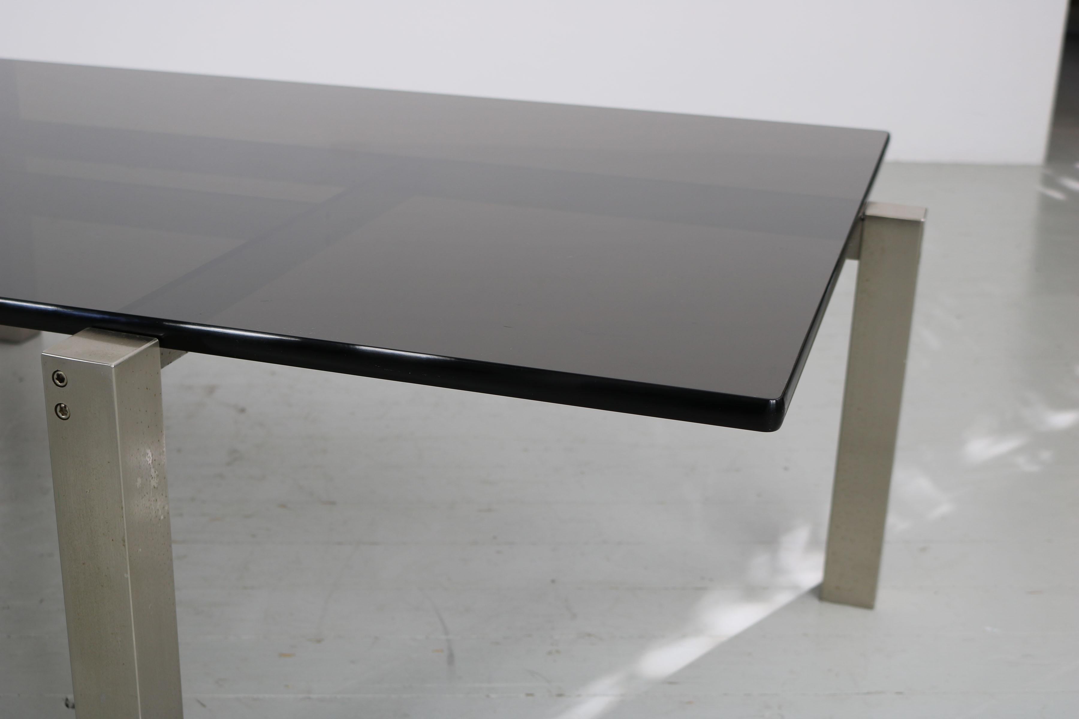 Smoked Glass Satin Steel Frame Side Table from 1960, Manufactured by Formanova.  For Sale 3