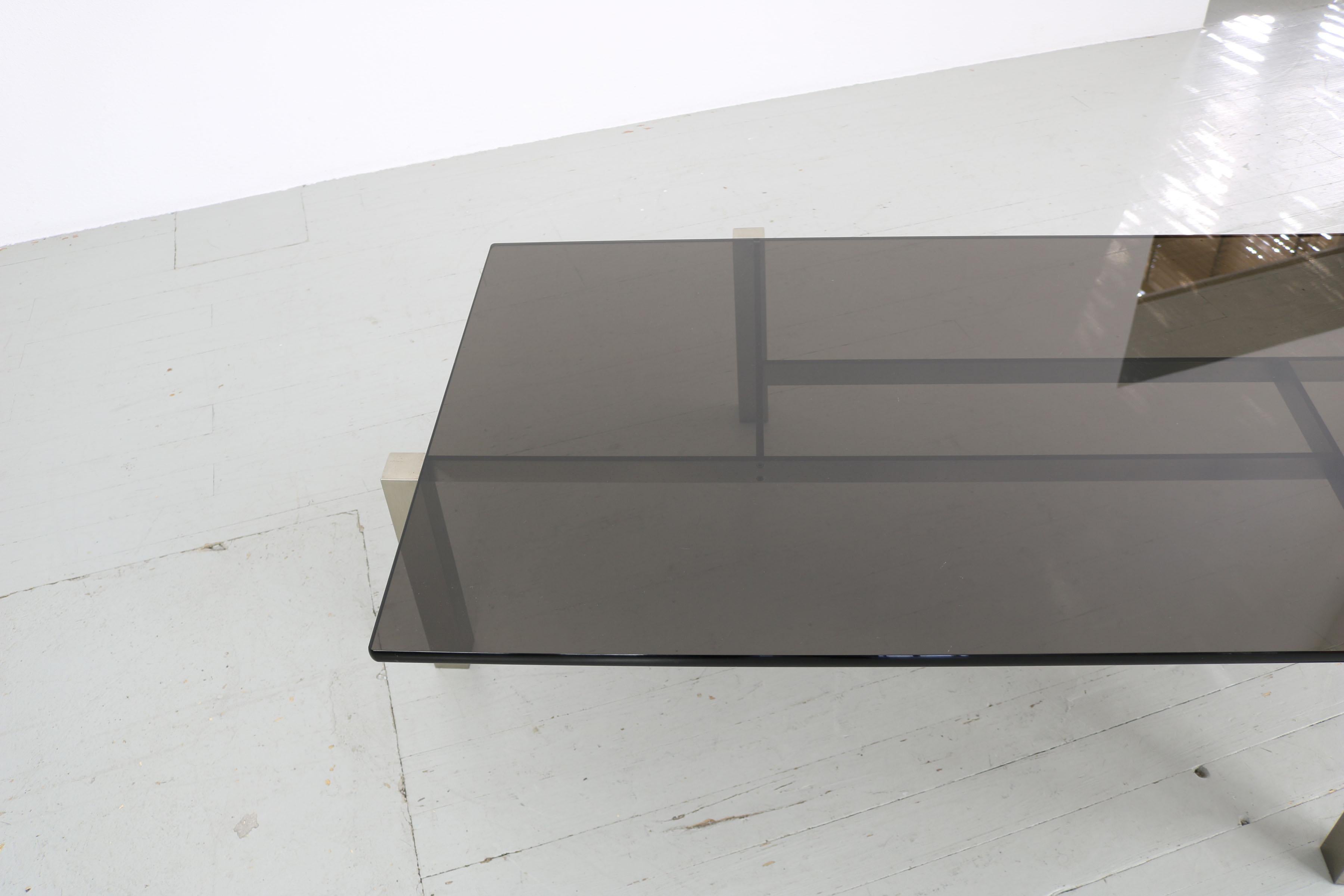 Smoked Glass Satin Steel Frame Side Table from 1960, Manufactured by Formanova.  For Sale 4
