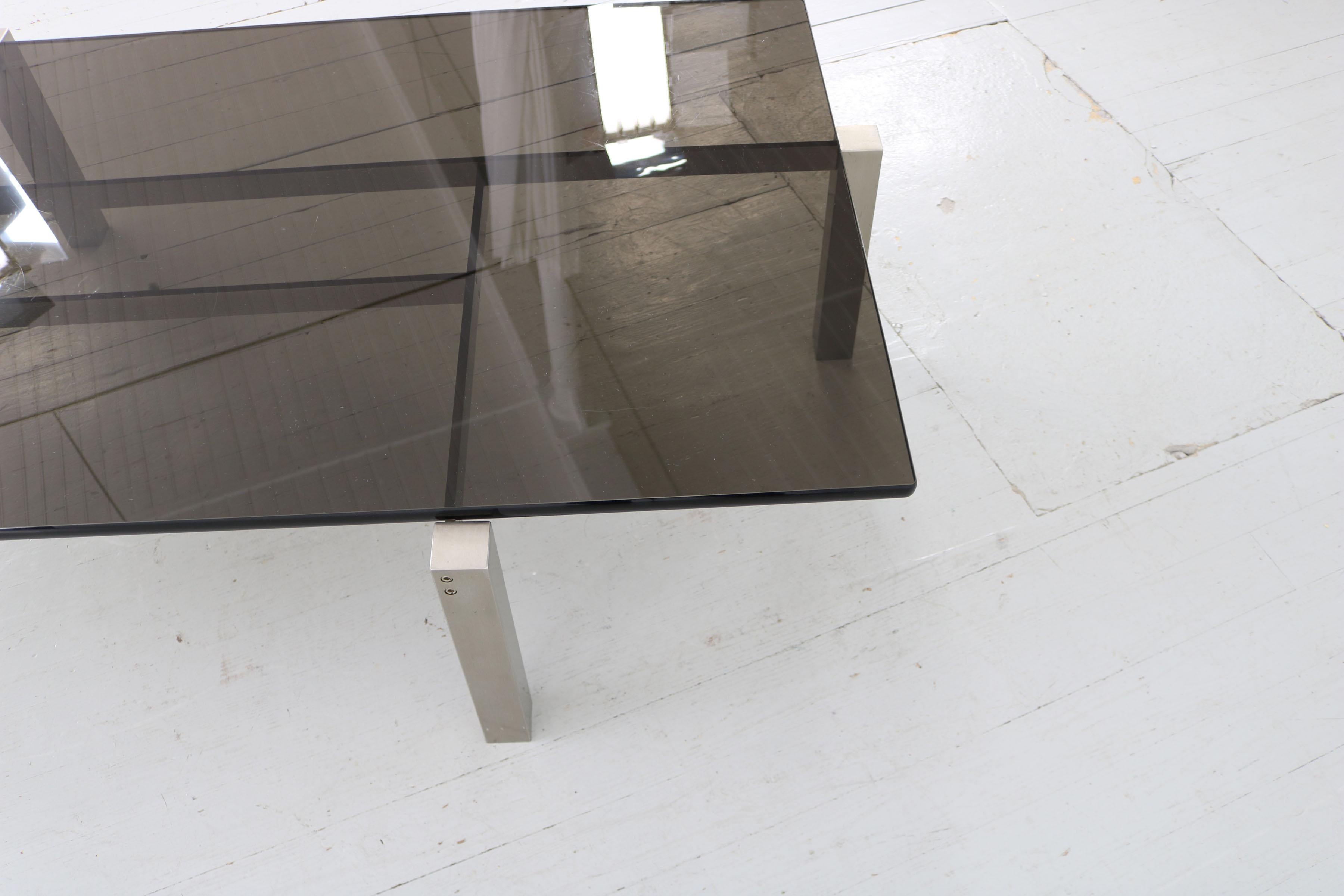 Smoked Glass Satin Steel Frame Side Table from 1960, Manufactured by Formanova.  For Sale 6