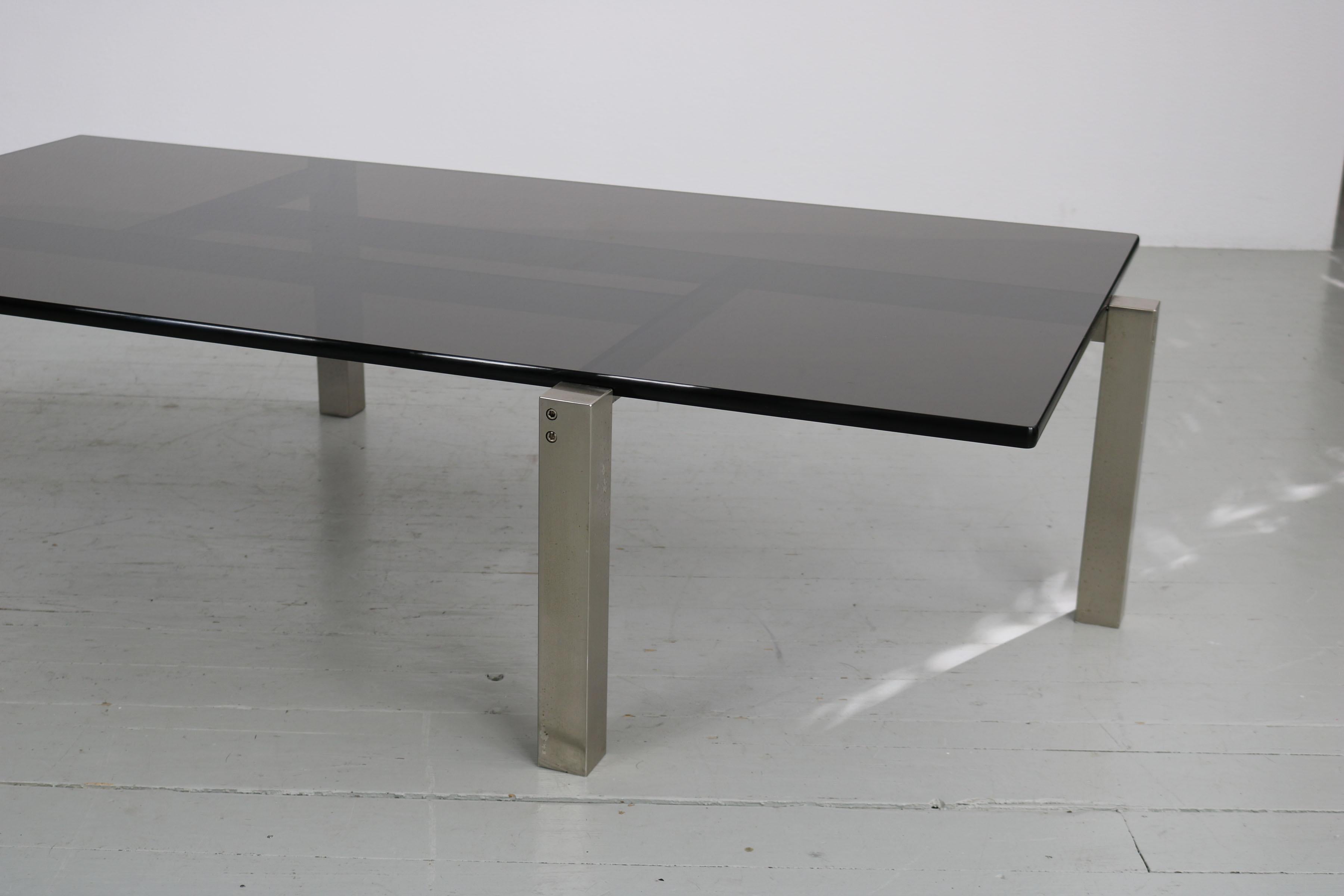 Smoked Glass Satin Steel Frame Side Table from 1960, Manufactured by Formanova.  For Sale 1