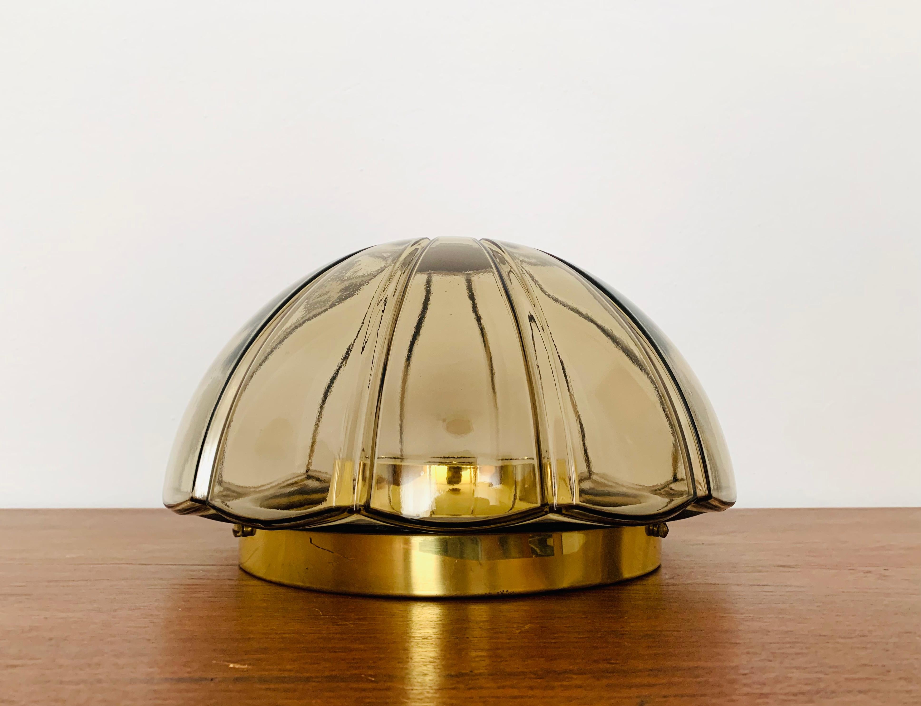 Smoked Glass Sunburst Flush Light by Glashütte Limburg For Sale 5