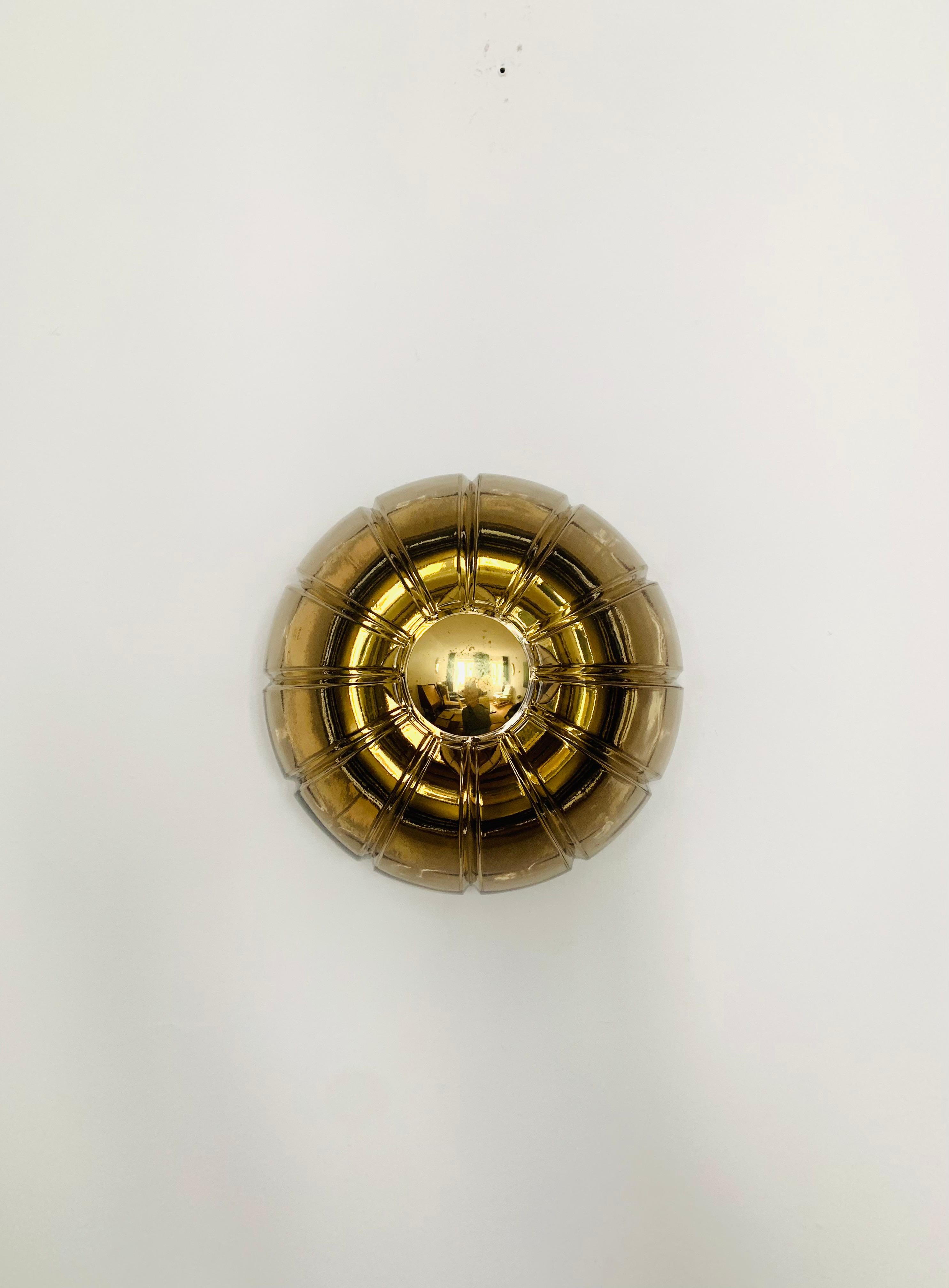 Mid-Century Modern Smoked Glass Sunburst Flush Light by Glashütte Limburg For Sale