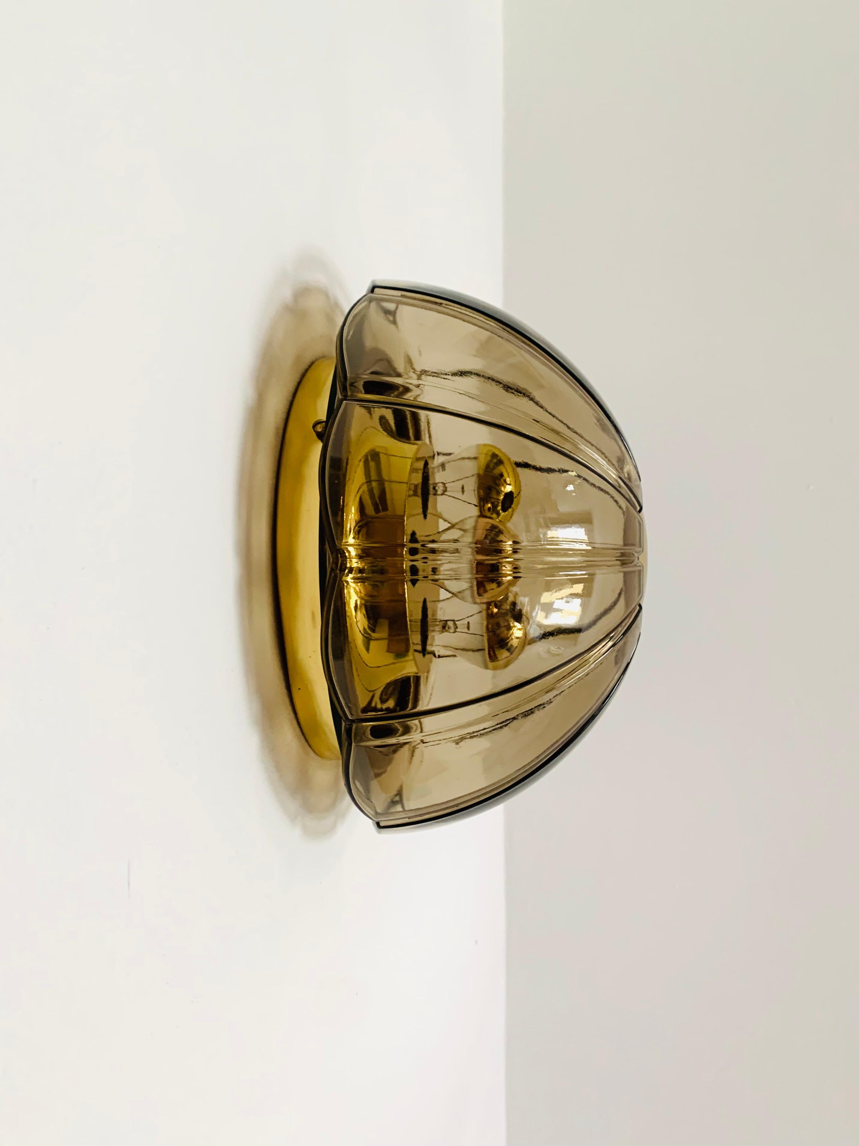 German Smoked glass sunburst flush light by Glashütte Limburg For Sale