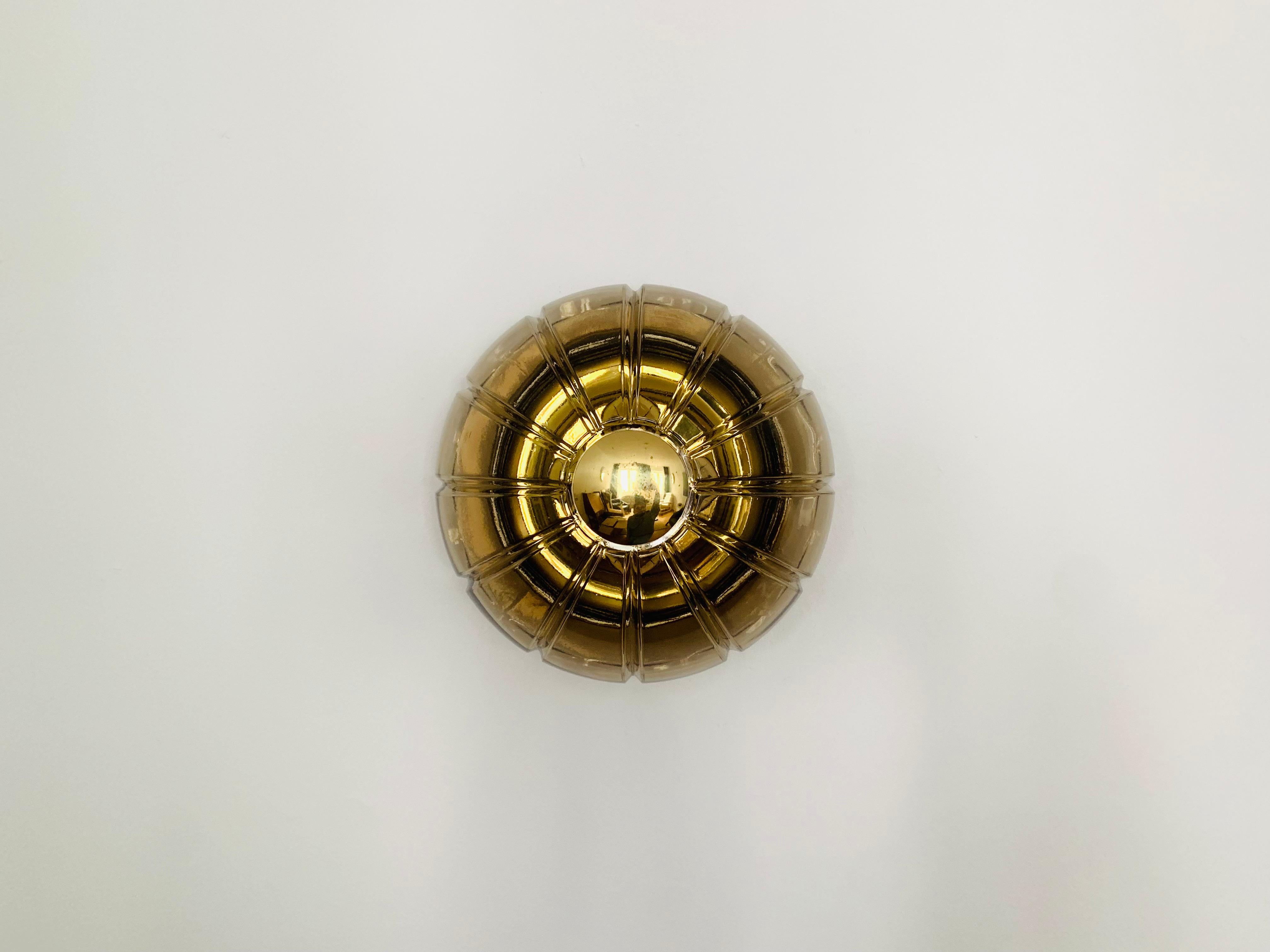 German Smoked Glass Sunburst Flush Light by Glashütte Limburg For Sale