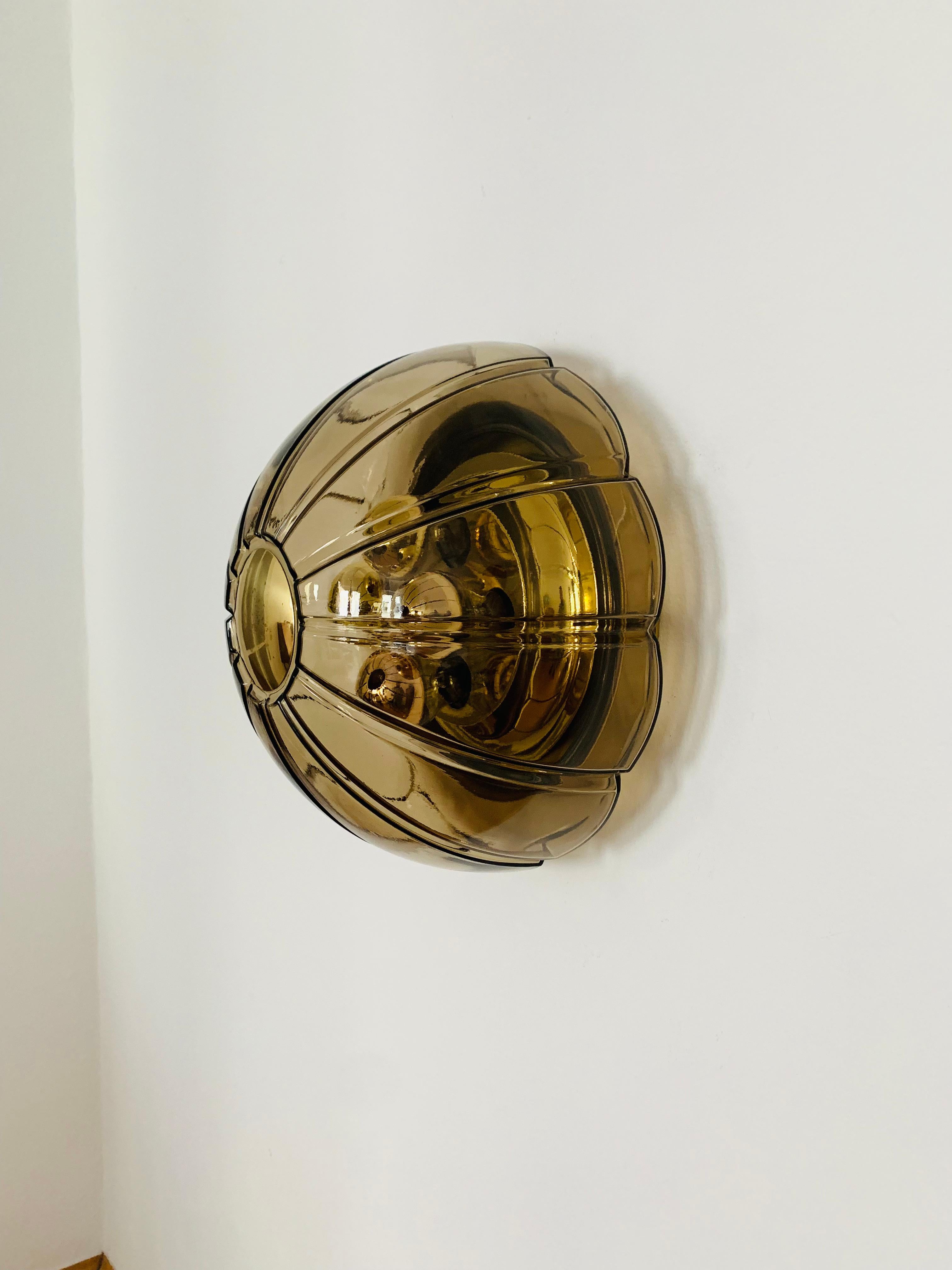 Smoked Glass Sunburst Flush Light by Glashütte Limburg In Good Condition For Sale In München, DE