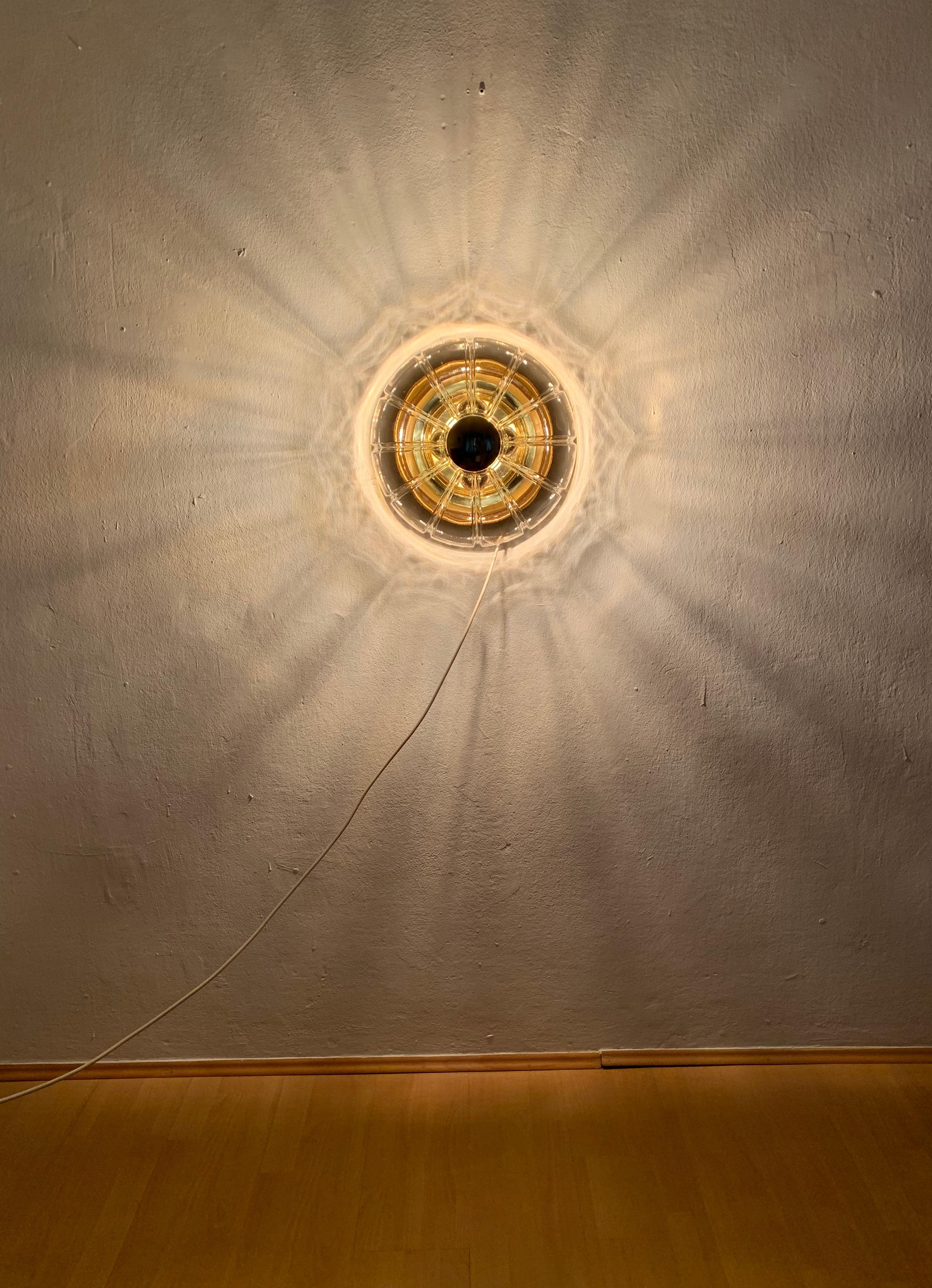 Smoked Glass Sunburst Flush Light by Glashütte Limburg For Sale 1