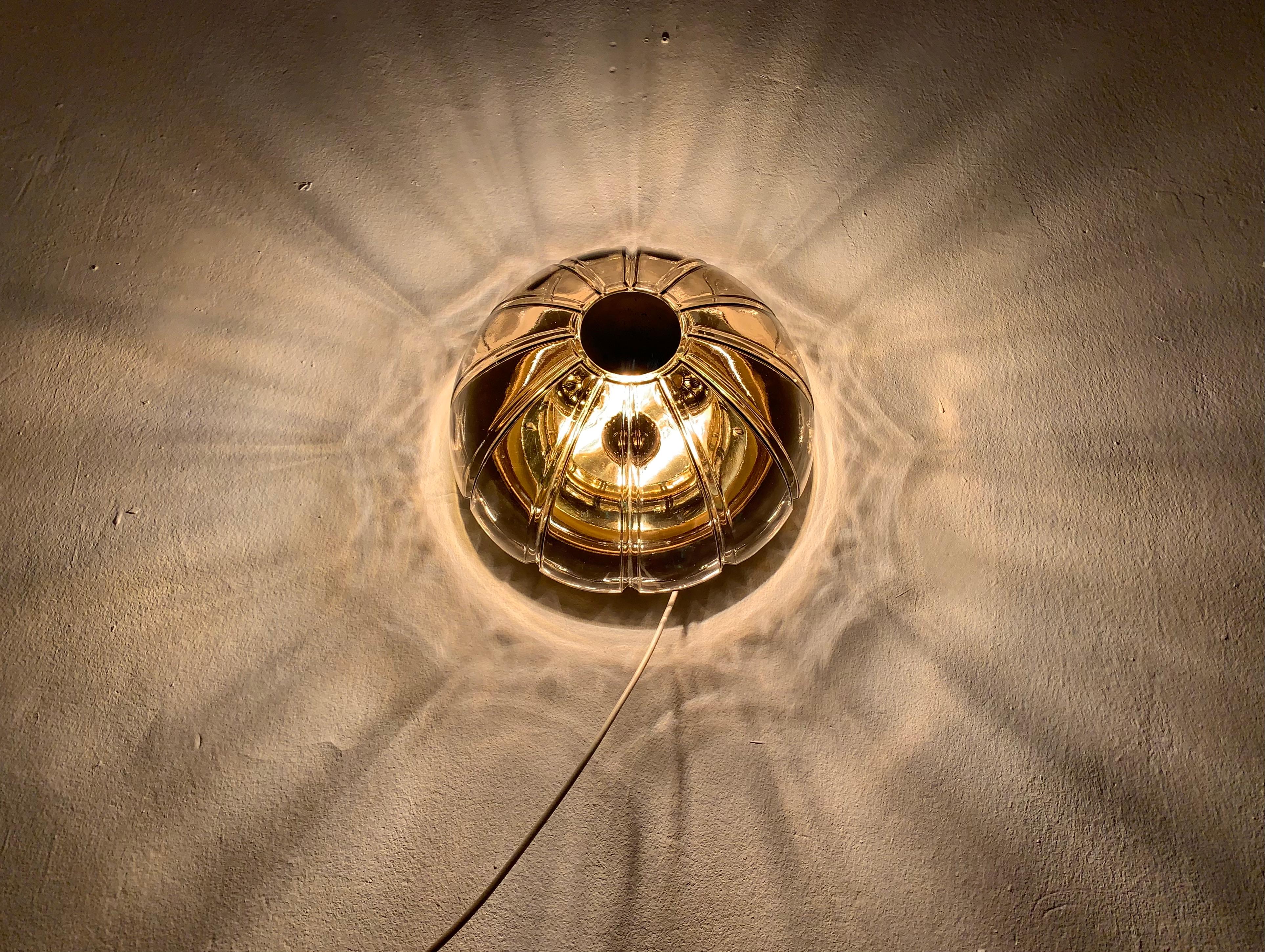 Smoked Glass Sunburst Flush Light by Glashütte Limburg For Sale 2
