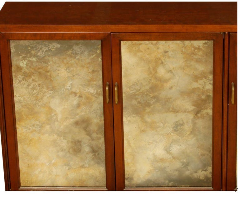 Mid-Century Modern Smoked Glass Three-Door Credenza For Sale