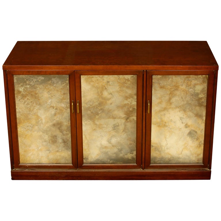 Smoked Glass Three-Door Credenza For Sale