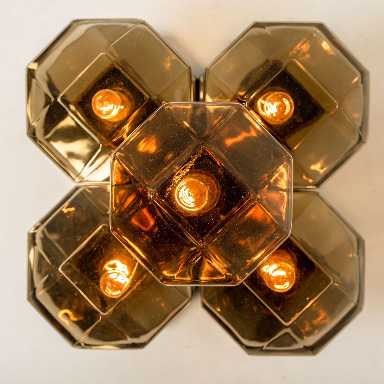 Brass Smoked Glass Wall or Ceiling Lamp by Motoko Ishii for Staff, 1970s For Sale