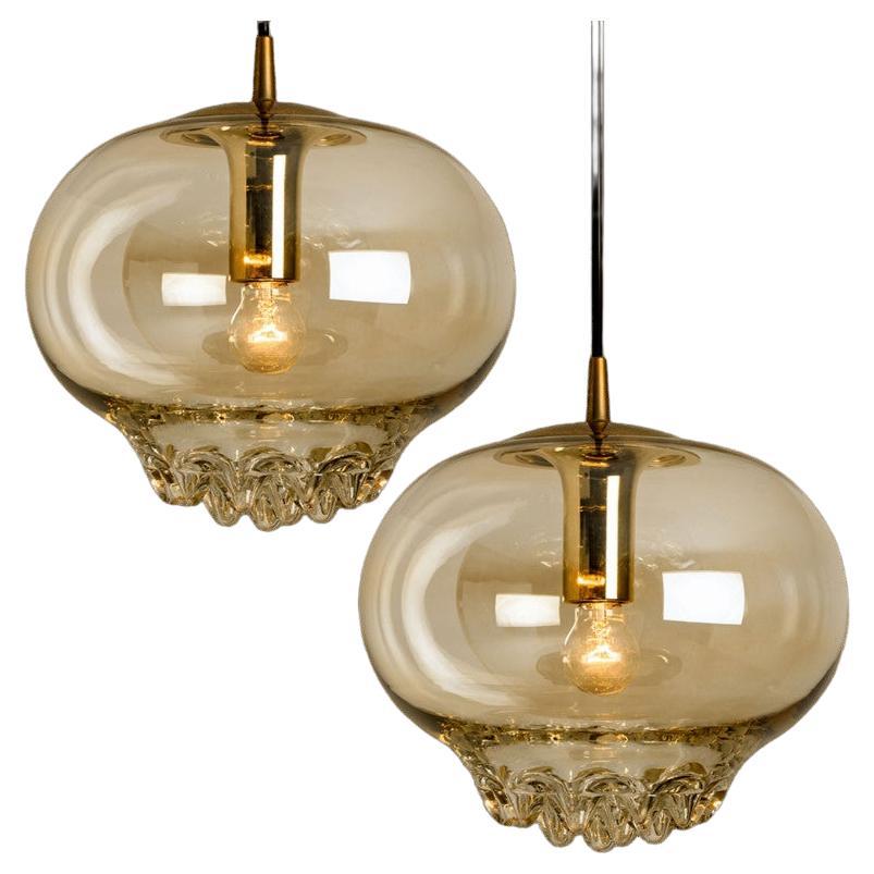 Lampes suspendues en or/marron fumé par Peill & Putzler, années 1960