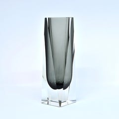 Smoked Grey Faceted Sommerso Murano Glass Vase by Mandruzzato