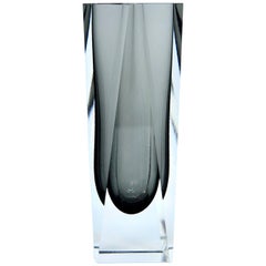 Smoked Grey Faceted Sommerso Murano Glass Vase by Mandruzzato