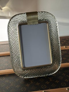 Portafoto in vetro di Murano grigio fumé con design a torciglione, Italia