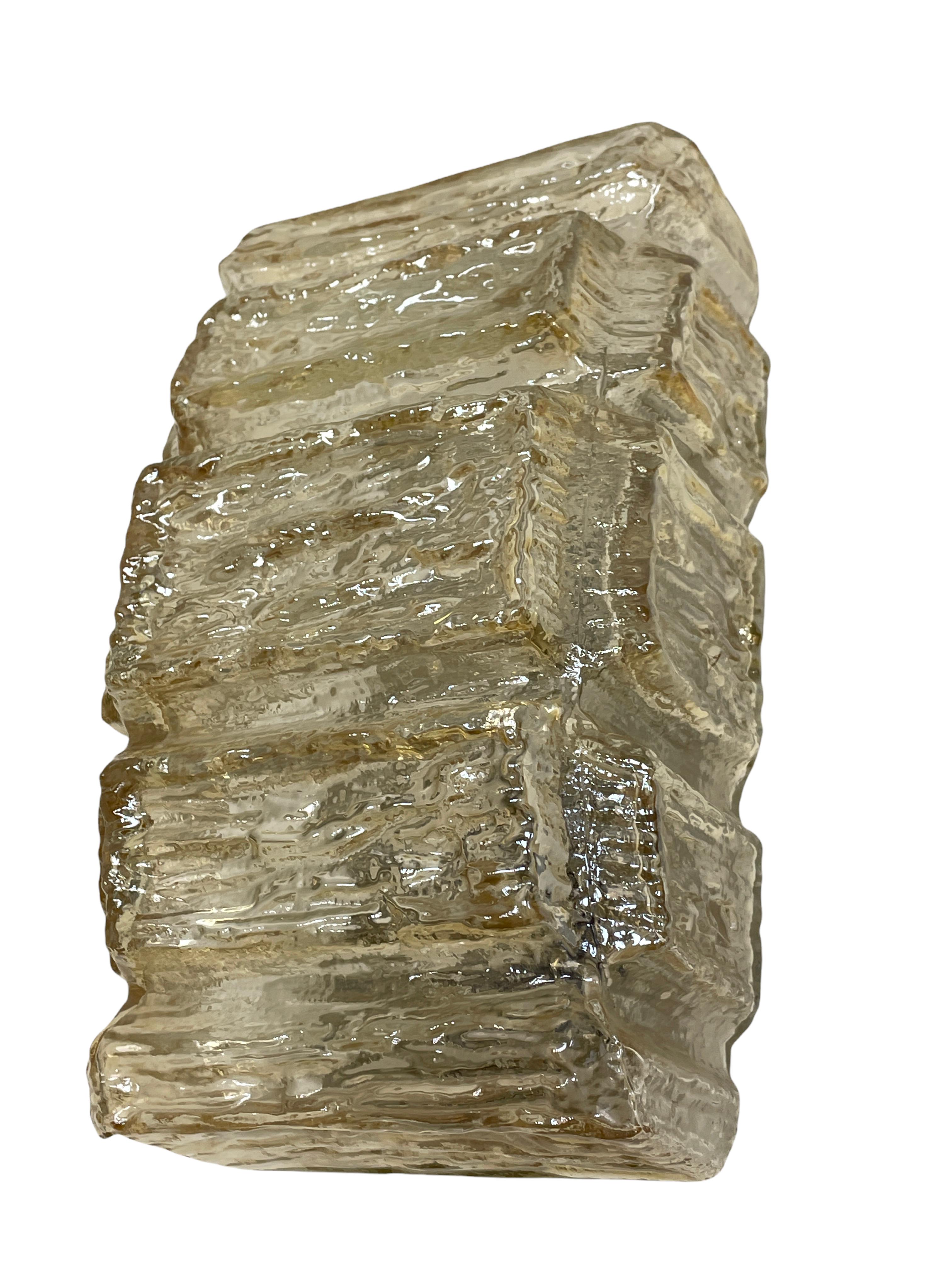 Mid-Century Modern Smoked Ice Block Glass Sconce Vintage German, 1960s RZB Leuchten