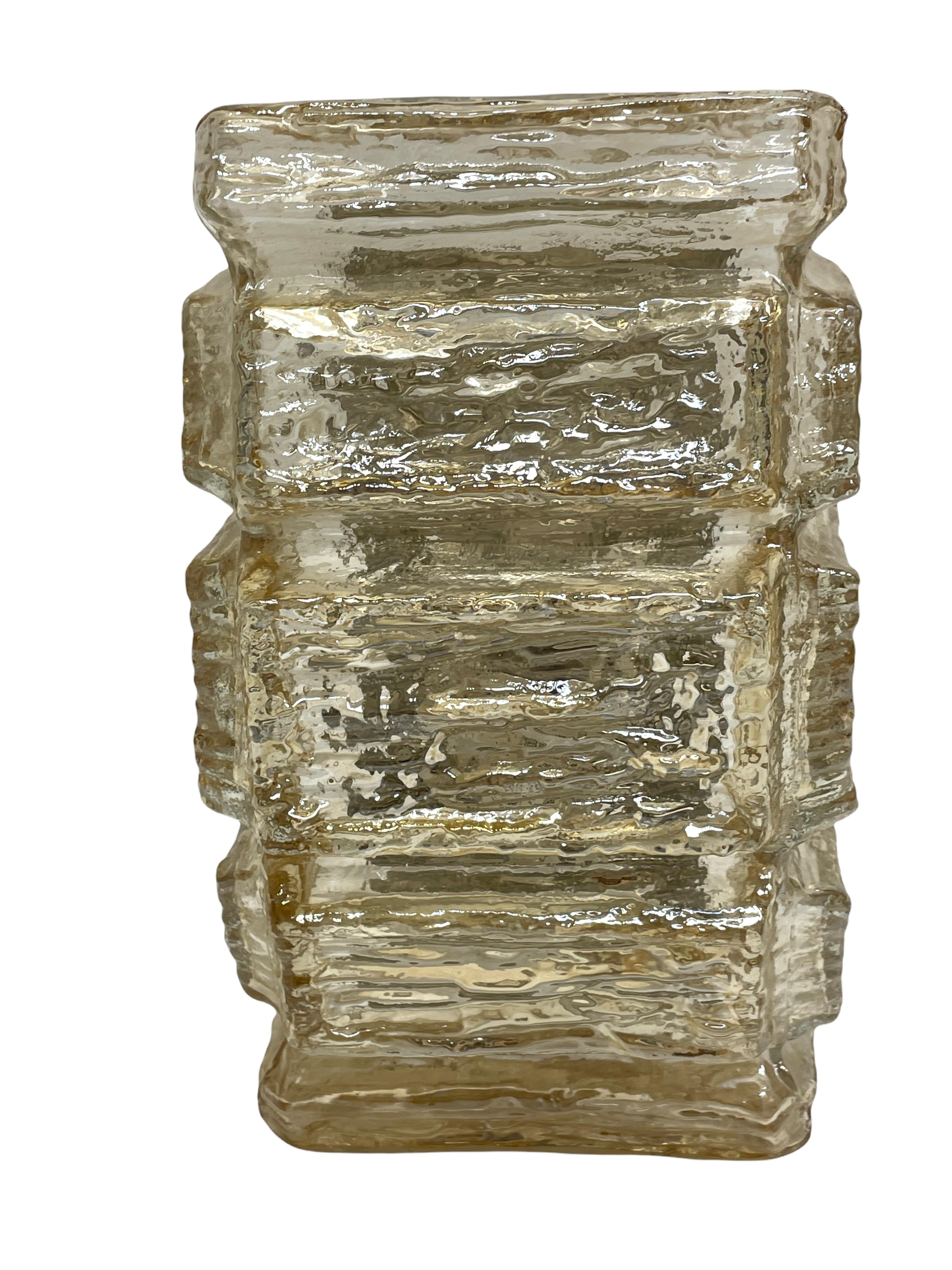 Smoked Ice Block Glass Sconce Vintage German, 1960s RZB Leuchten In Good Condition In Nuernberg, DE