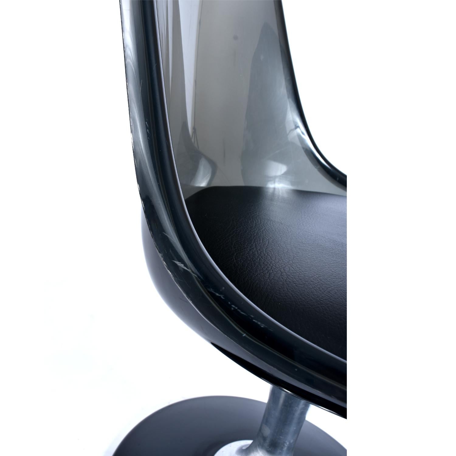 Smoked Lucite Acrylic Tulip Base Swivel Chairs by Chromcraft 1