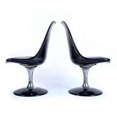 Smoked Lucite Acrylic Tulip Base Swivel Chairs by Chromcraft