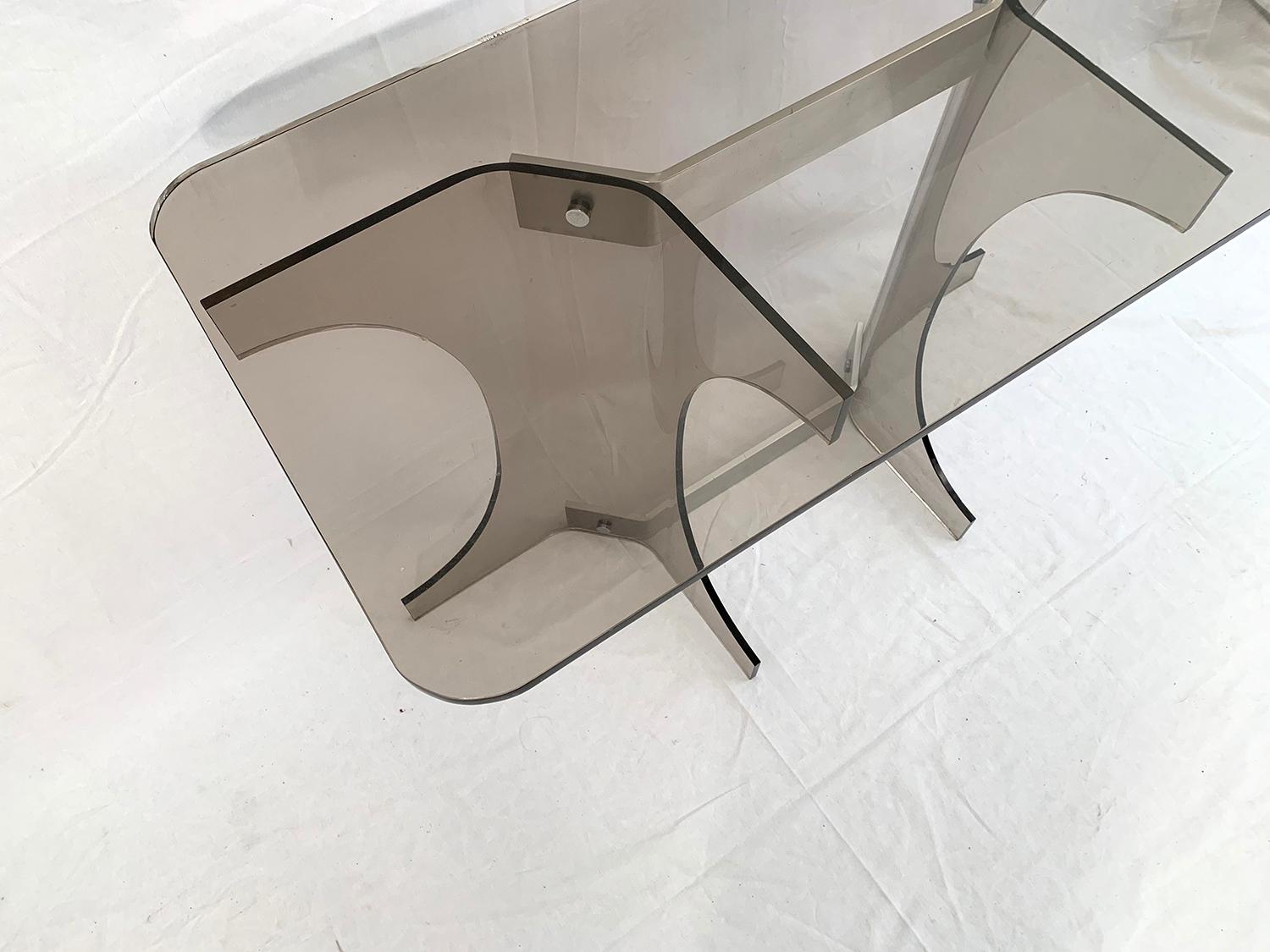 French Smoked Lucite and Aluminum Console, 1970s For Sale