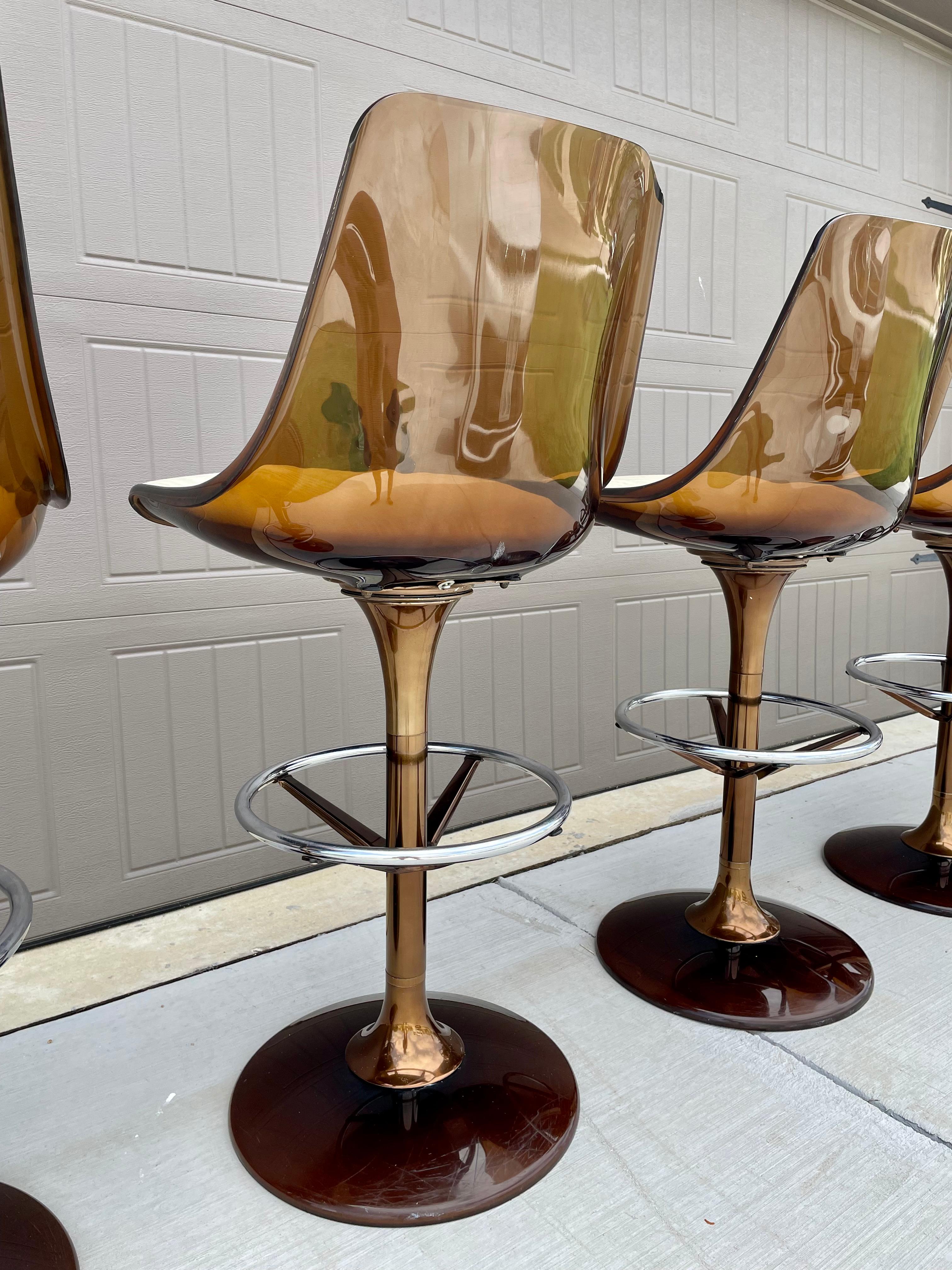 Smoked Lucite and Chrome Barstools 8