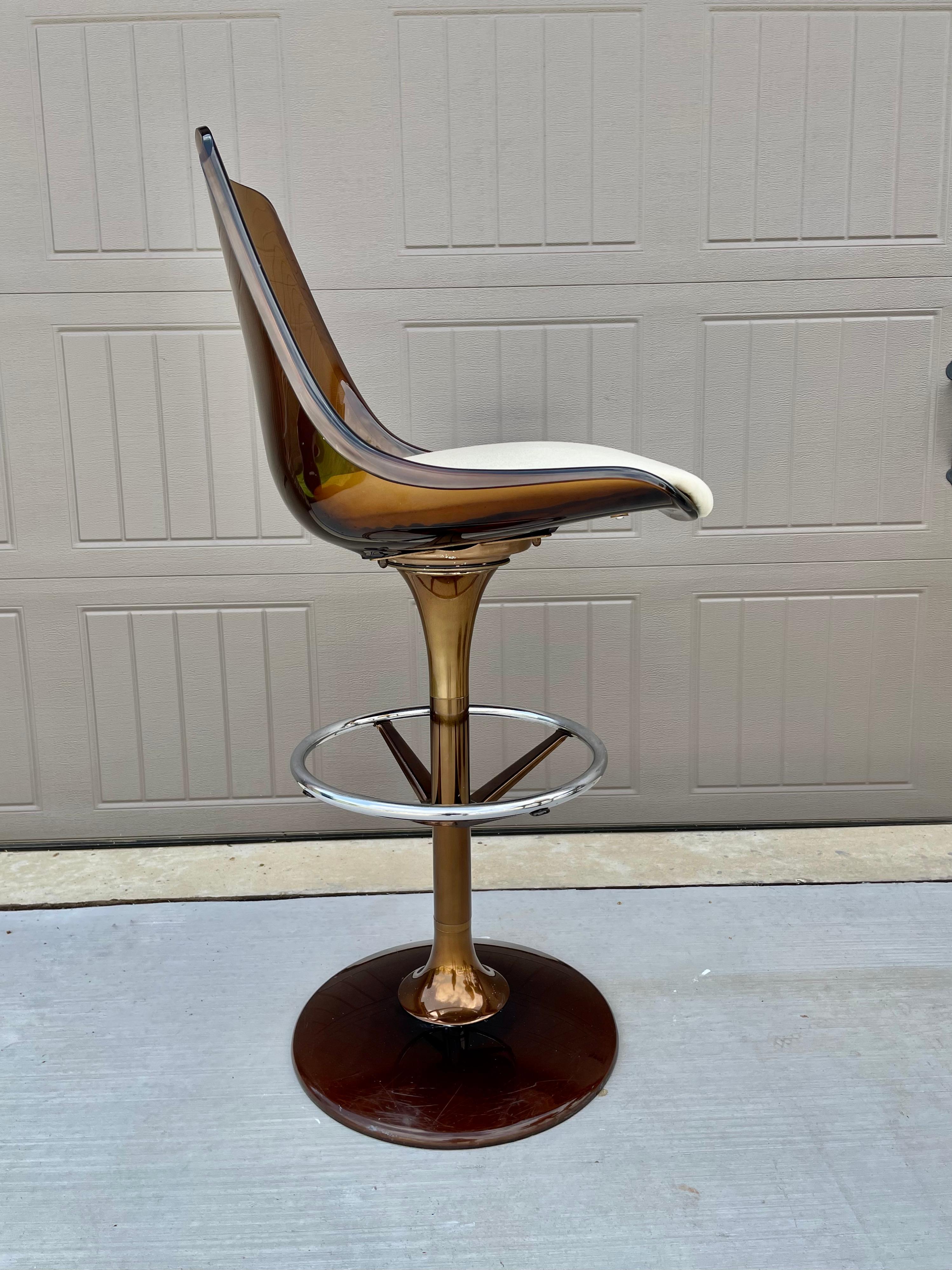 Mid-Century Modern Smoked Lucite and Chrome Barstools