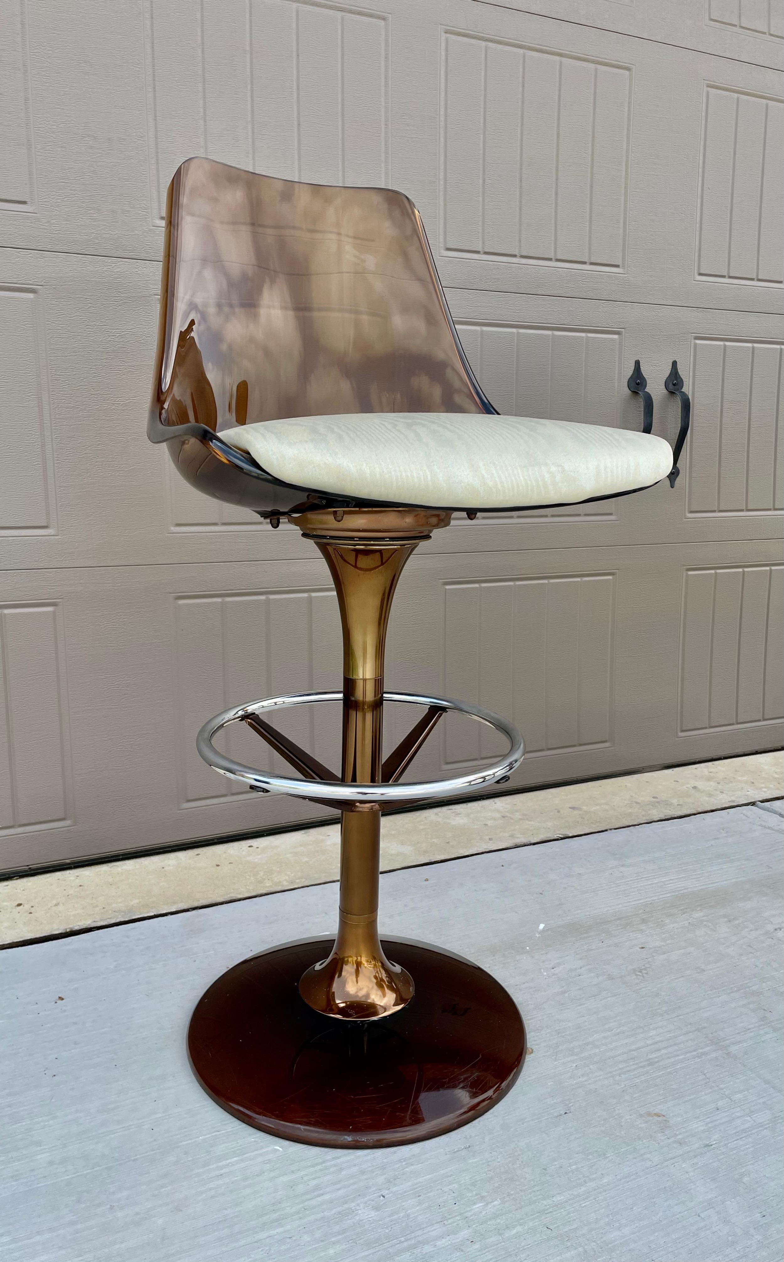 Smoked Lucite and Chrome Barstools In Good Condition In Denton, TX