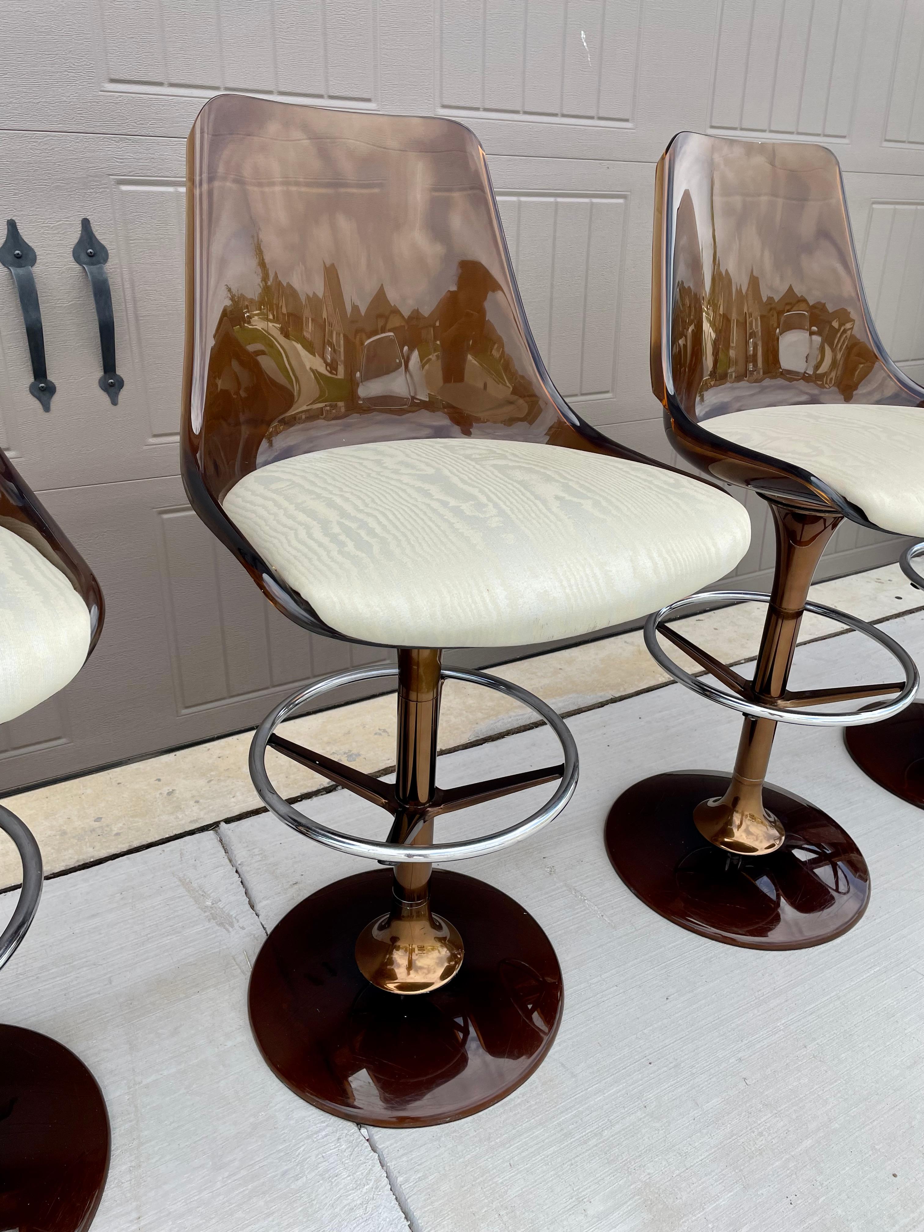 Late 20th Century Smoked Lucite and Chrome Barstools