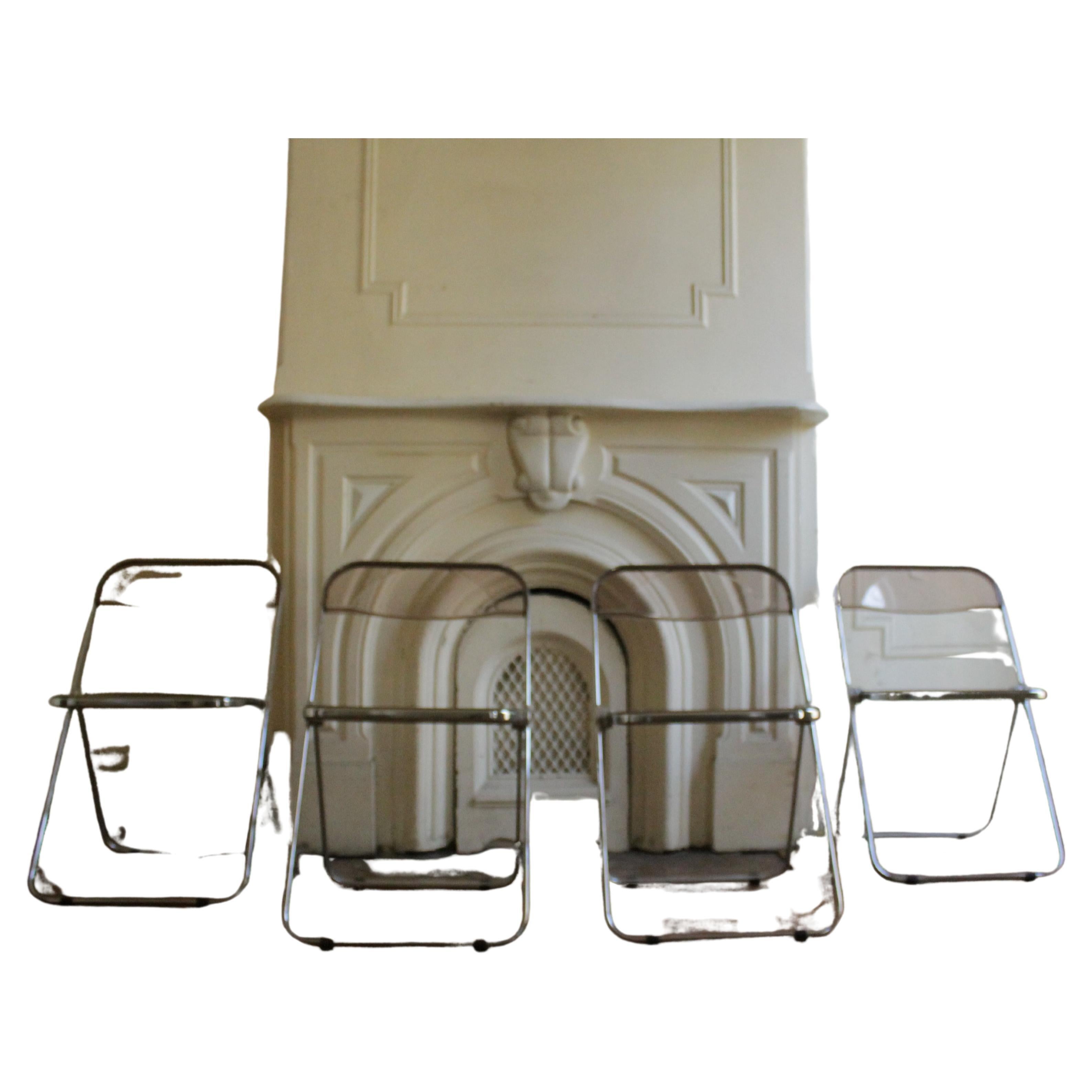 Smoked Lucite and Chrome Plia folding chairs by Giancarlo Piretti for Castelli