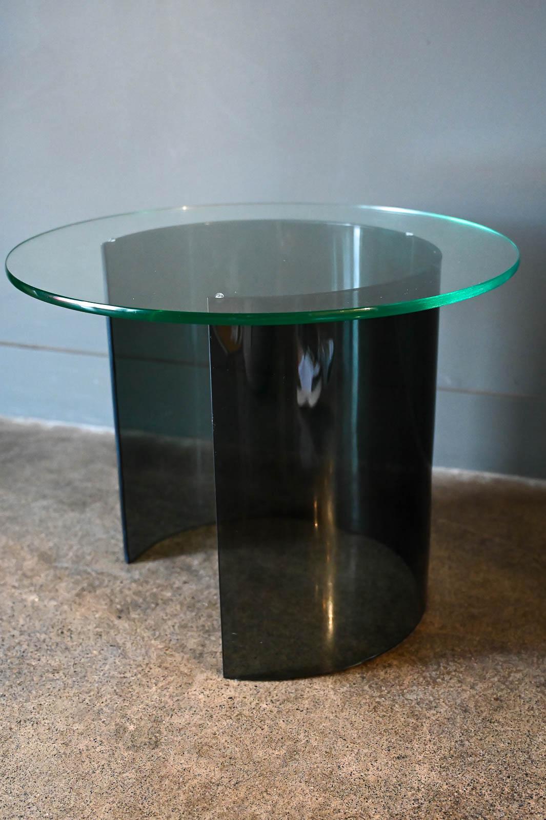 Mid-Century Modern Smoked Lucite and Glass Half Moon Side Table, Ca. 1975
