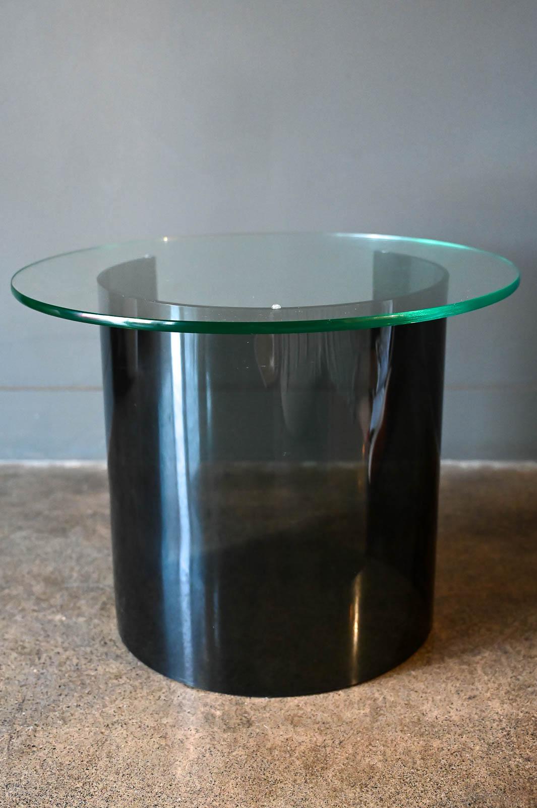 American Smoked Lucite and Glass Half Moon Side Table, Ca. 1975