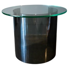 Smoked Lucite and Glass Half Moon Side Table, Ca. 1975