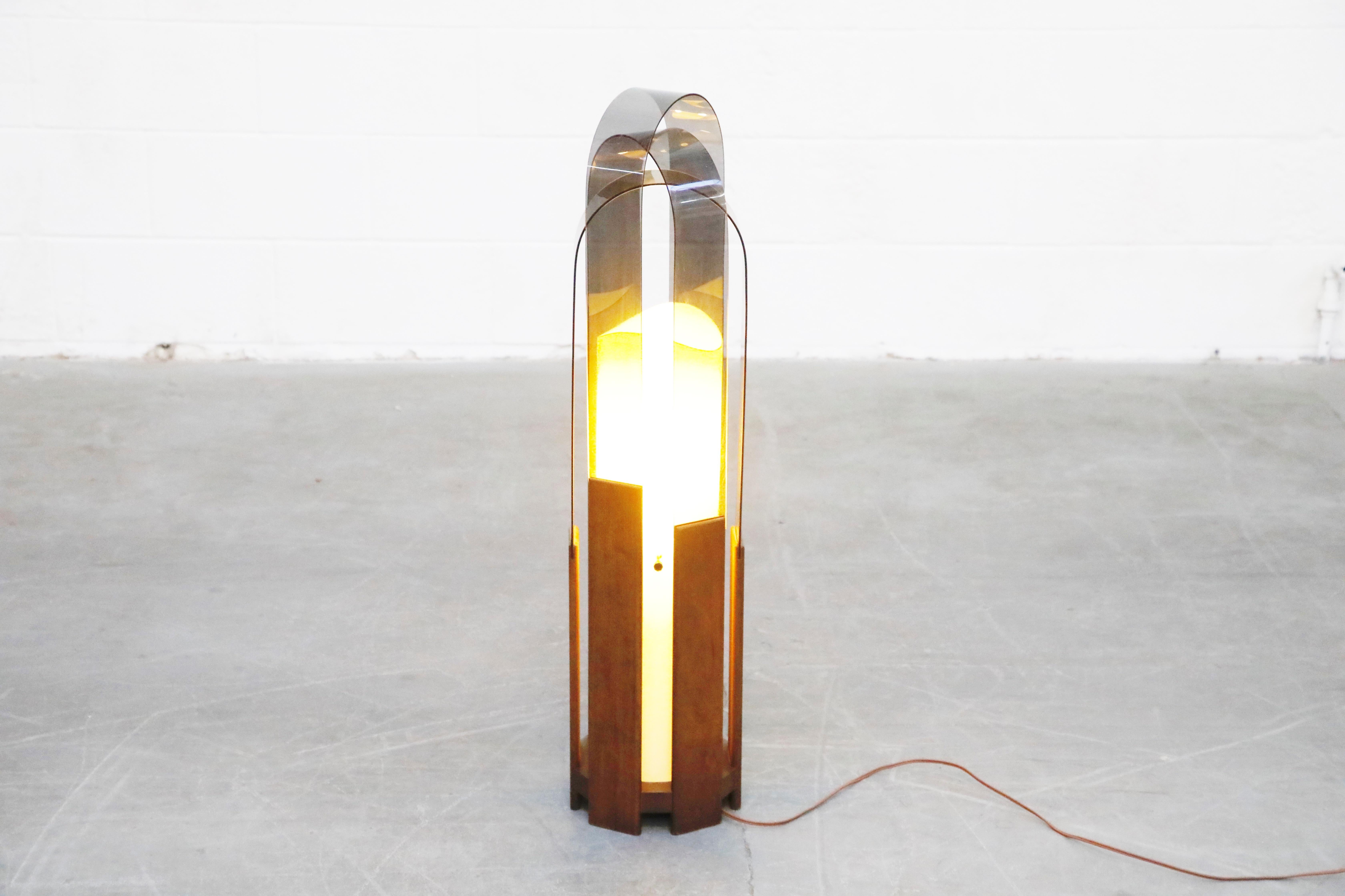 Mid-20th Century Smoked Lucite and Walnut Table or Floor Lamp by Modeline of California, Signed