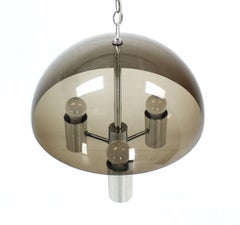 Smoked Lucite Dome Shape Shade Chrome Mid Century Modern 3 Bulb  Light Fixture