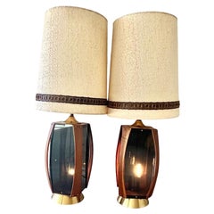 Lampe aus Rauchglas/Lucite, Paar
