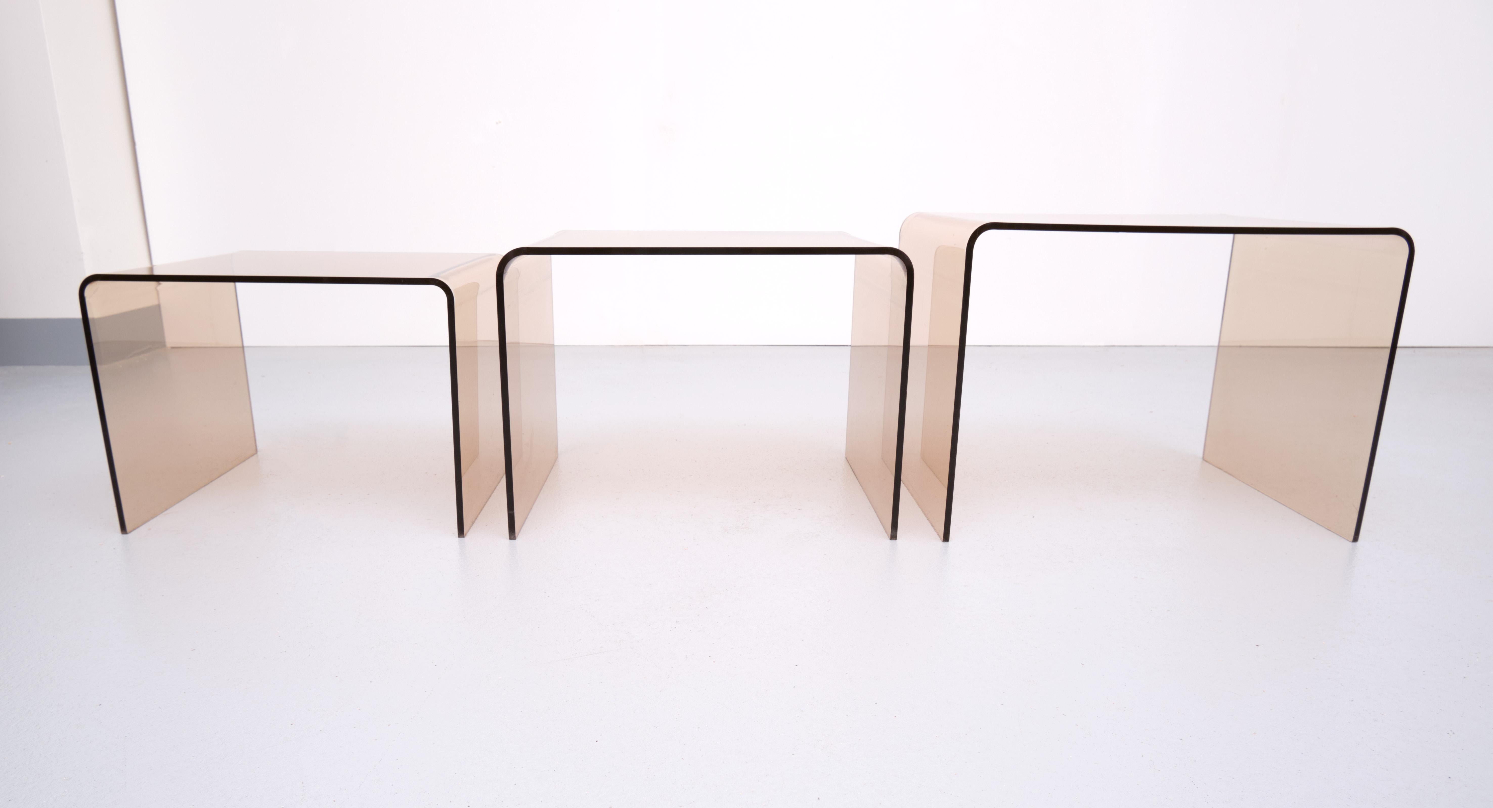 Smoked Lucite Nesting Tables, France, 1970s In Good Condition In Den Haag, NL