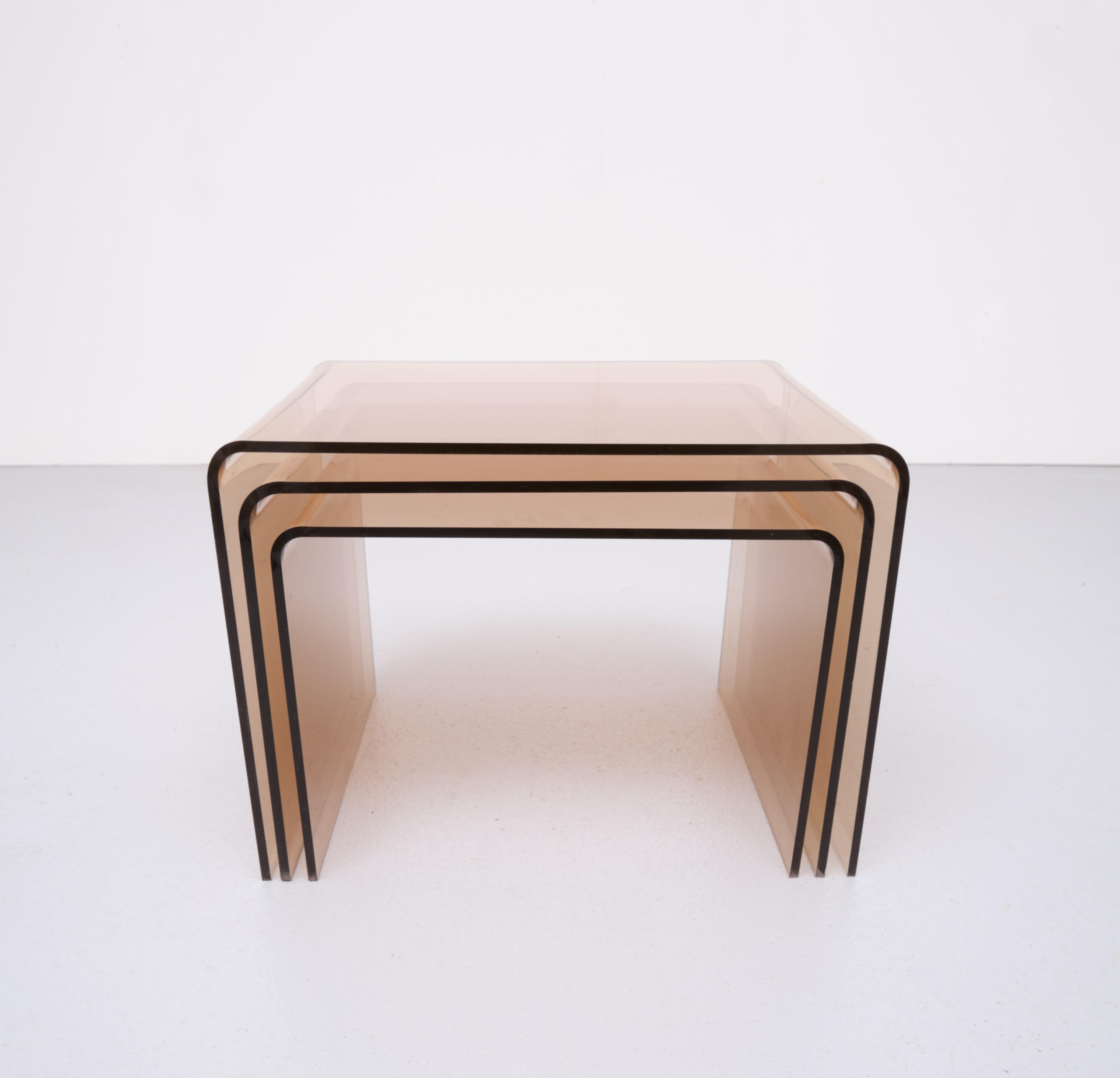Smoked Lucite Nesting Tables, France, 1970s 3