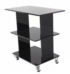 Smoked Lucite Rolling 3 Level Tier Cart Serving Side End  Table Stand on Wheels