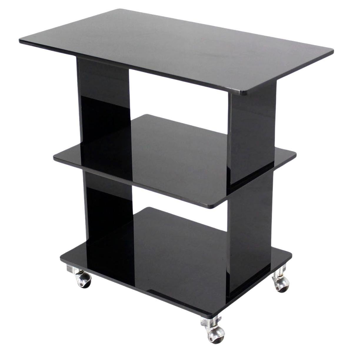 Smoked Lucite Rolling 3 Level Tier Cart Serving Side End  Table Stand on Wheels  For Sale