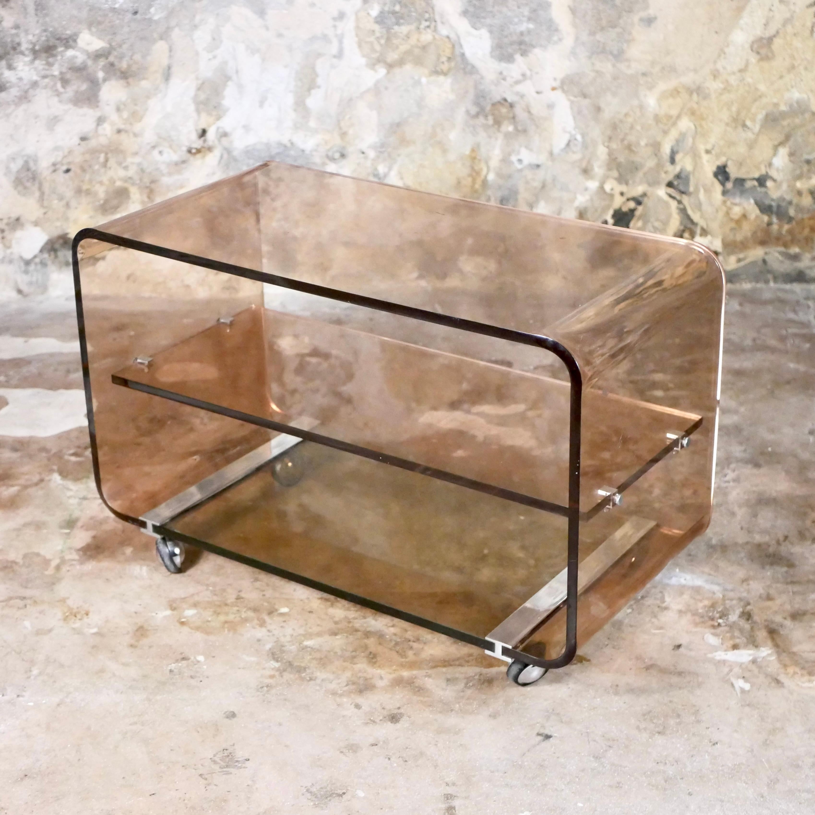 French Smoked lucite side table by Michel Dumas for Roche Bobois, France, 1970 For Sale