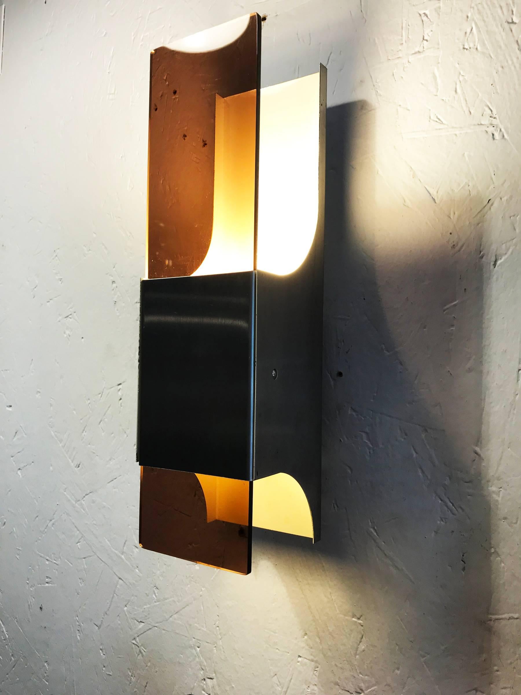 Late 20th Century Smoked Methacrylate and Stainless Steel Sconces, 1970s, Set of Two