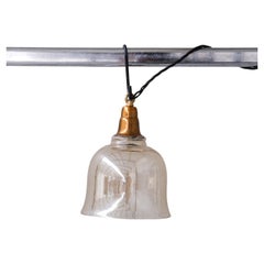 Smoked Mid-century Brass and Glass Bell Pendant (5 available)